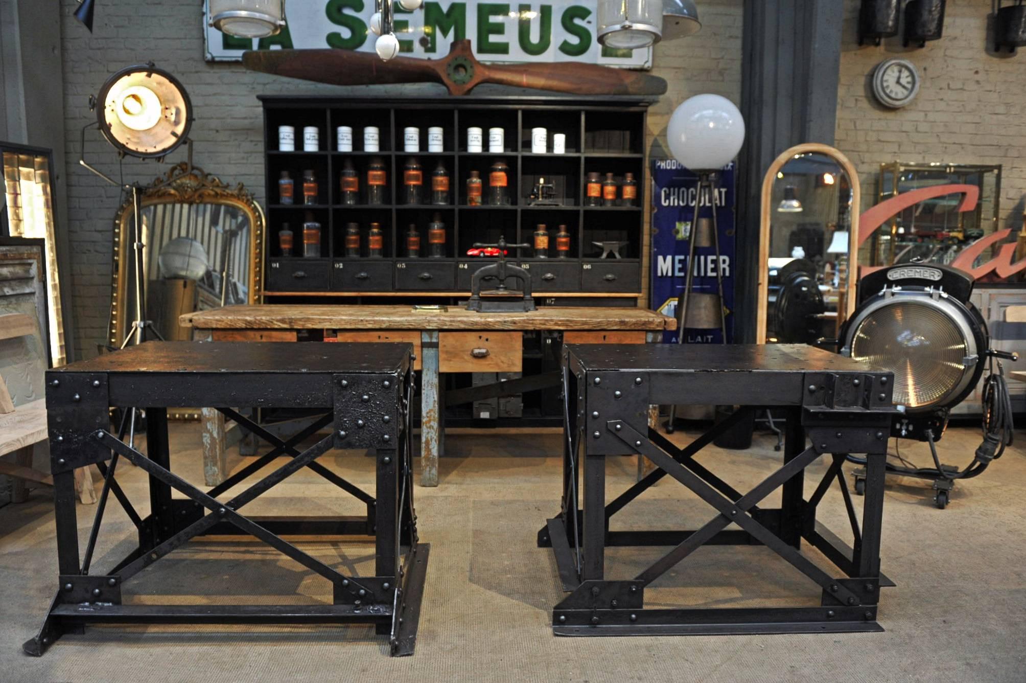 Iron Pair of Factory Industrial iron Console Tables 1920s