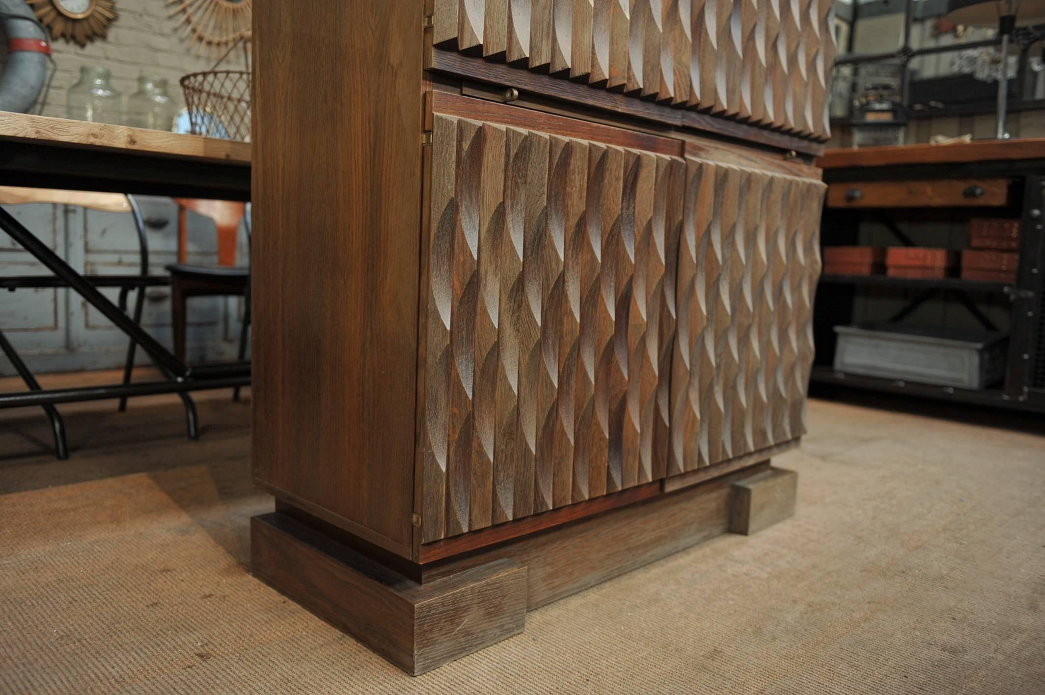 Late 20th Century Oak Brutalist Bar Cabinet by De Coene, 1970