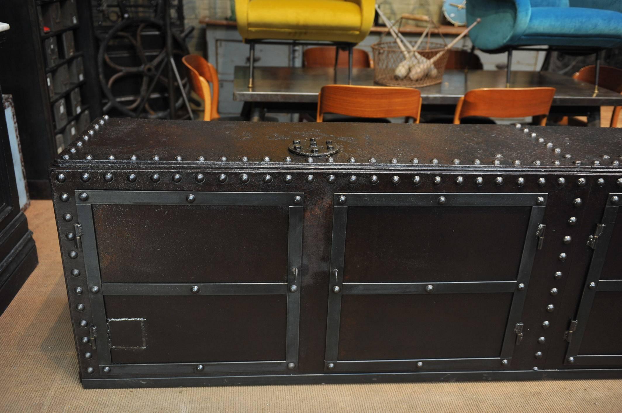 Four Doors Industrial Riveted Iron Credenza Cabinet, 1900 3