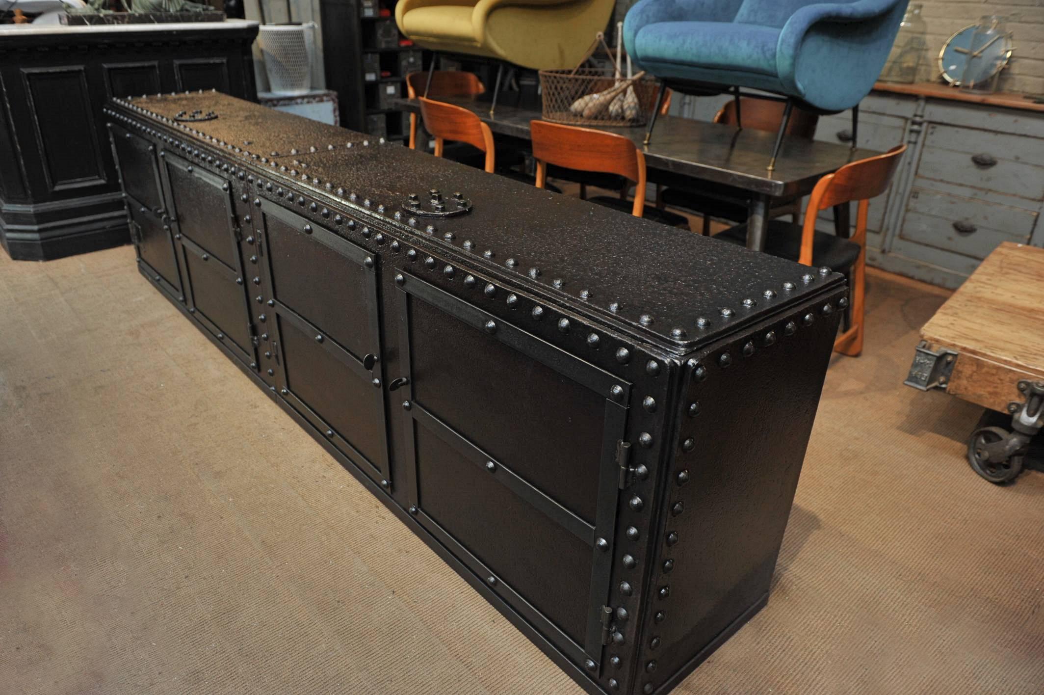 Four Doors Industrial Riveted Iron Credenza Cabinet, 1900 5