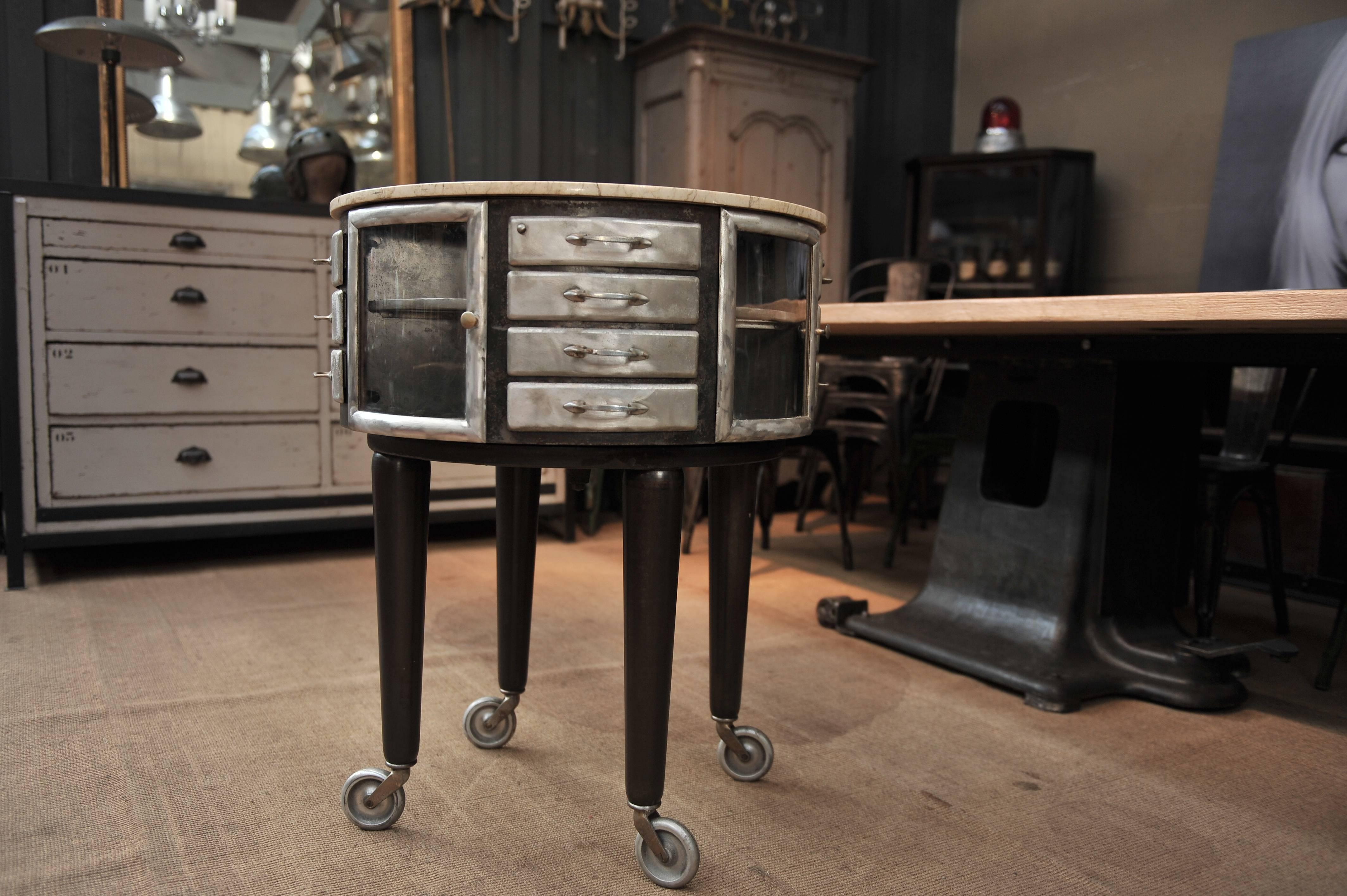 Brushed 1930s Steel and Marble Girator French Dentist Cabinet