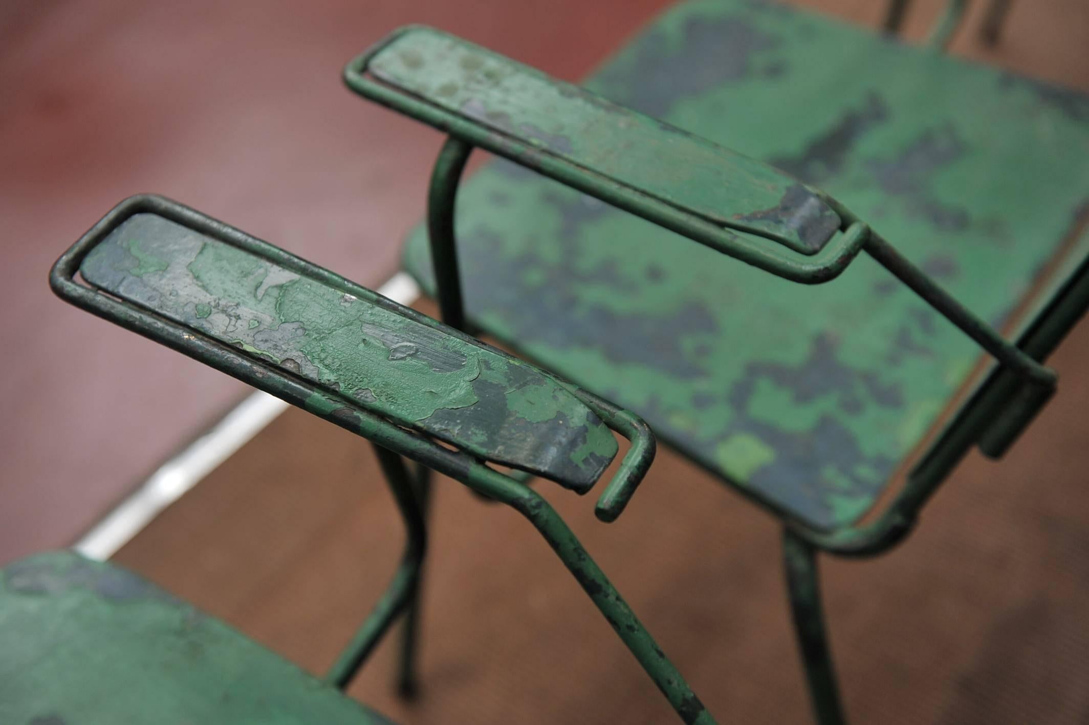 Mid-Century Modern Set of Six French Iron Garden Stackable Design Chairs, 1940s