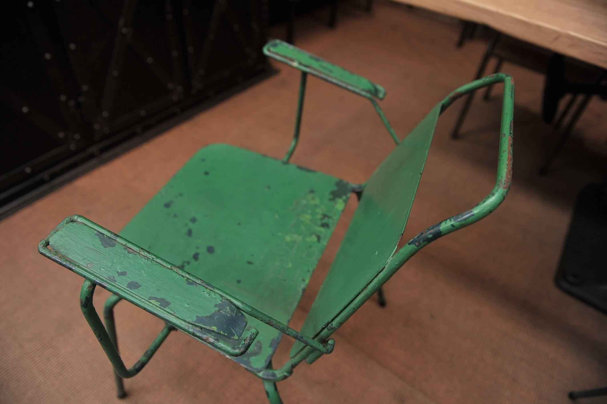 Set of Six French Iron Garden Stackable Design Chairs, 1940s 5