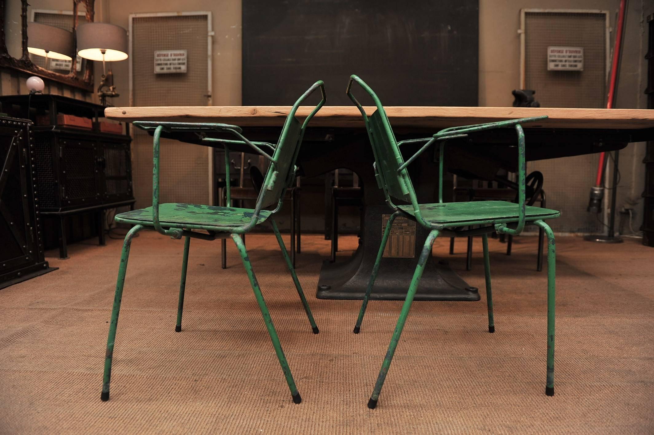 Set of Six French Iron Garden Stackable Design Chairs, 1940s 2