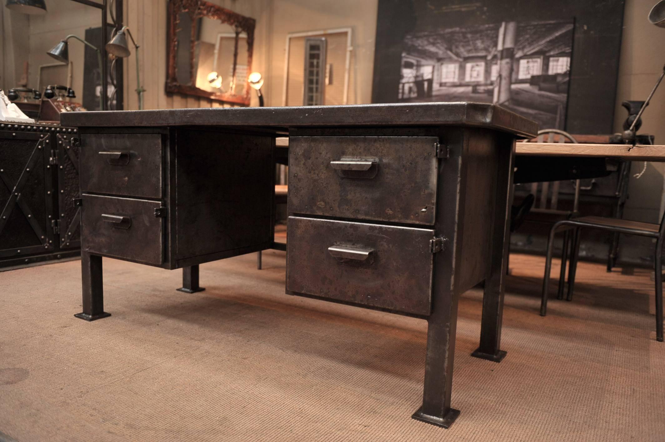 Industrial Iron French Factory Desk, 1940s 1