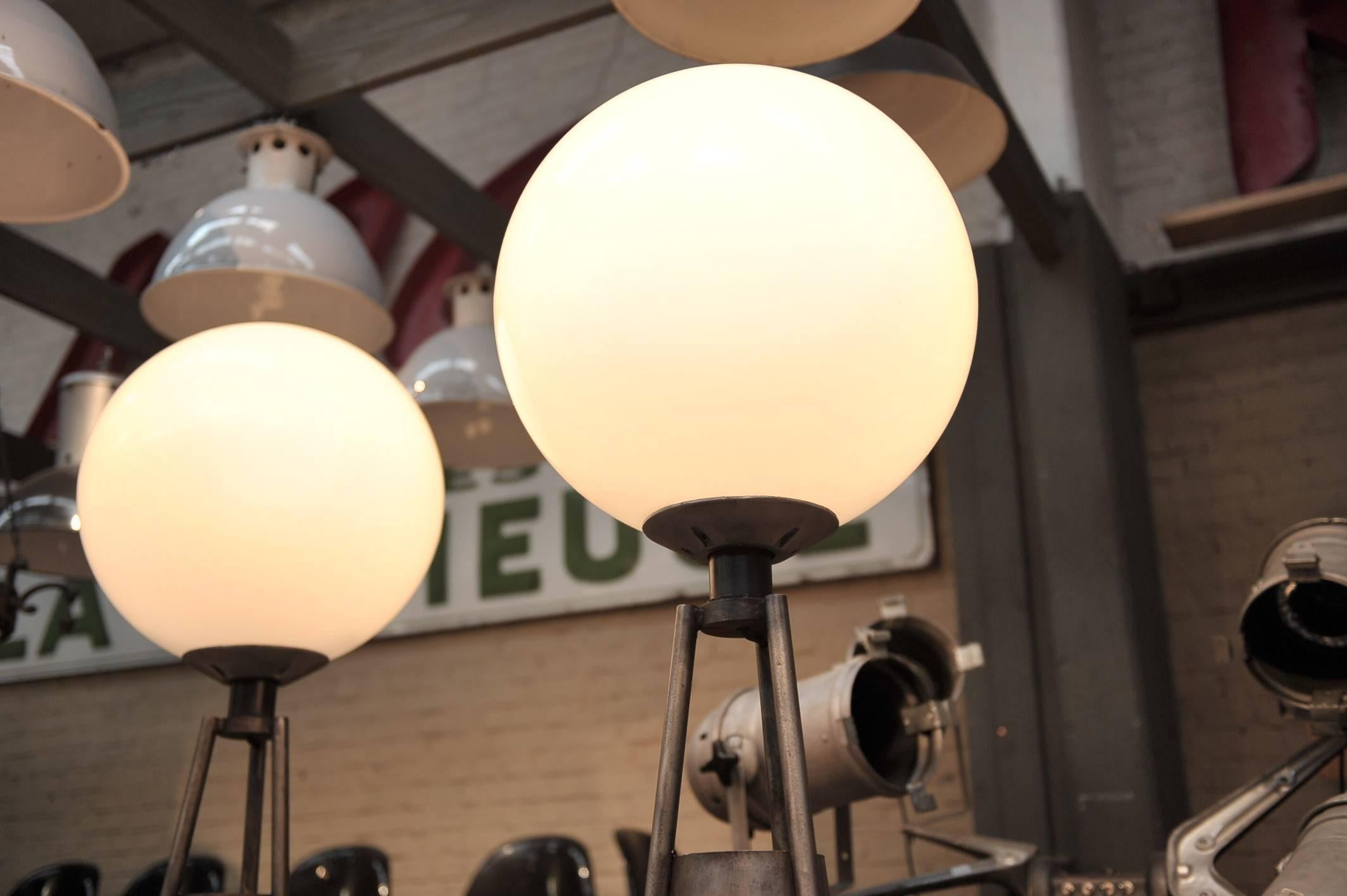  Big Design polished metal floor light, bakelite feet and plastic round shade totally rewired. E27 from North of France restaurant. only one available .