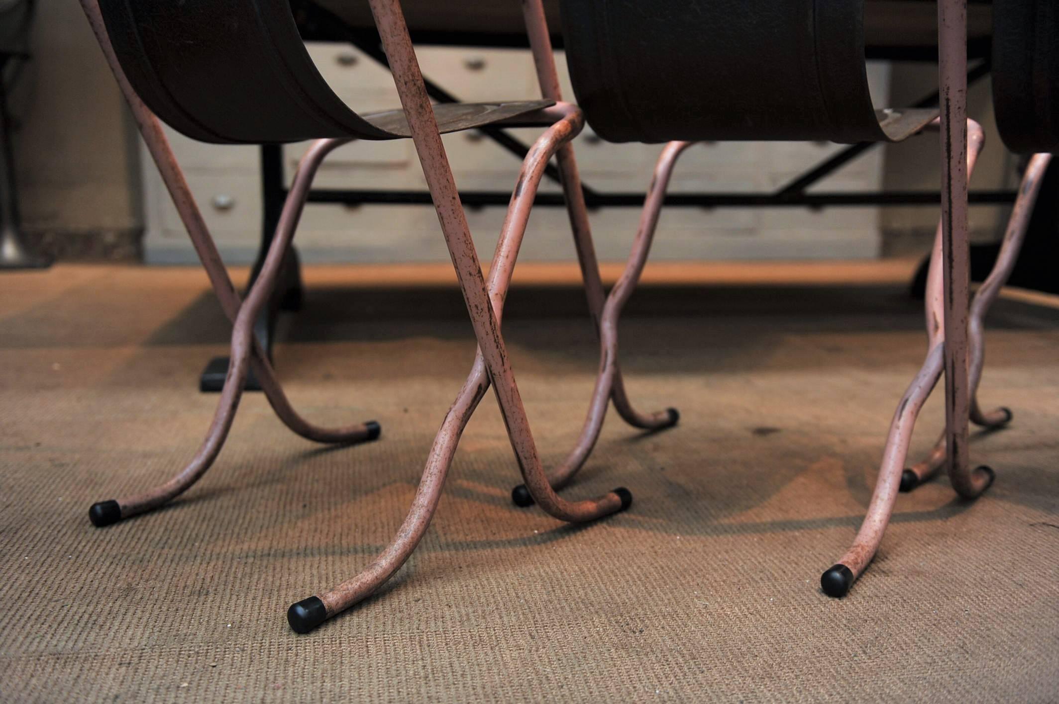 Six Industrial French Iron Chairs, 1930, Original Patina 4