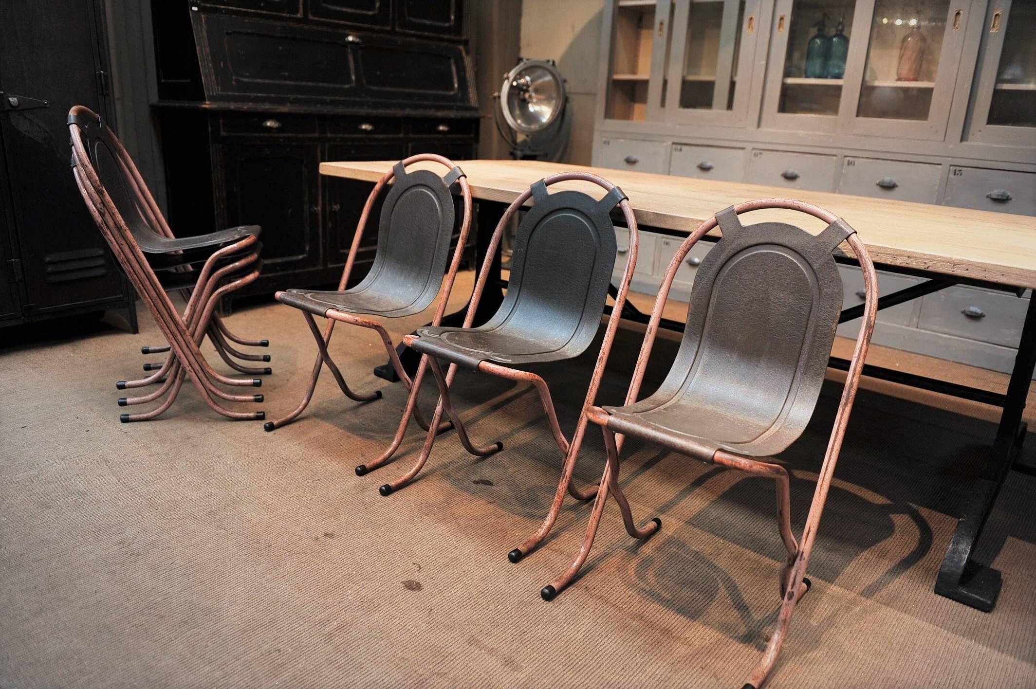 Six Industrial French Iron Chairs, 1930, Original Patina 1