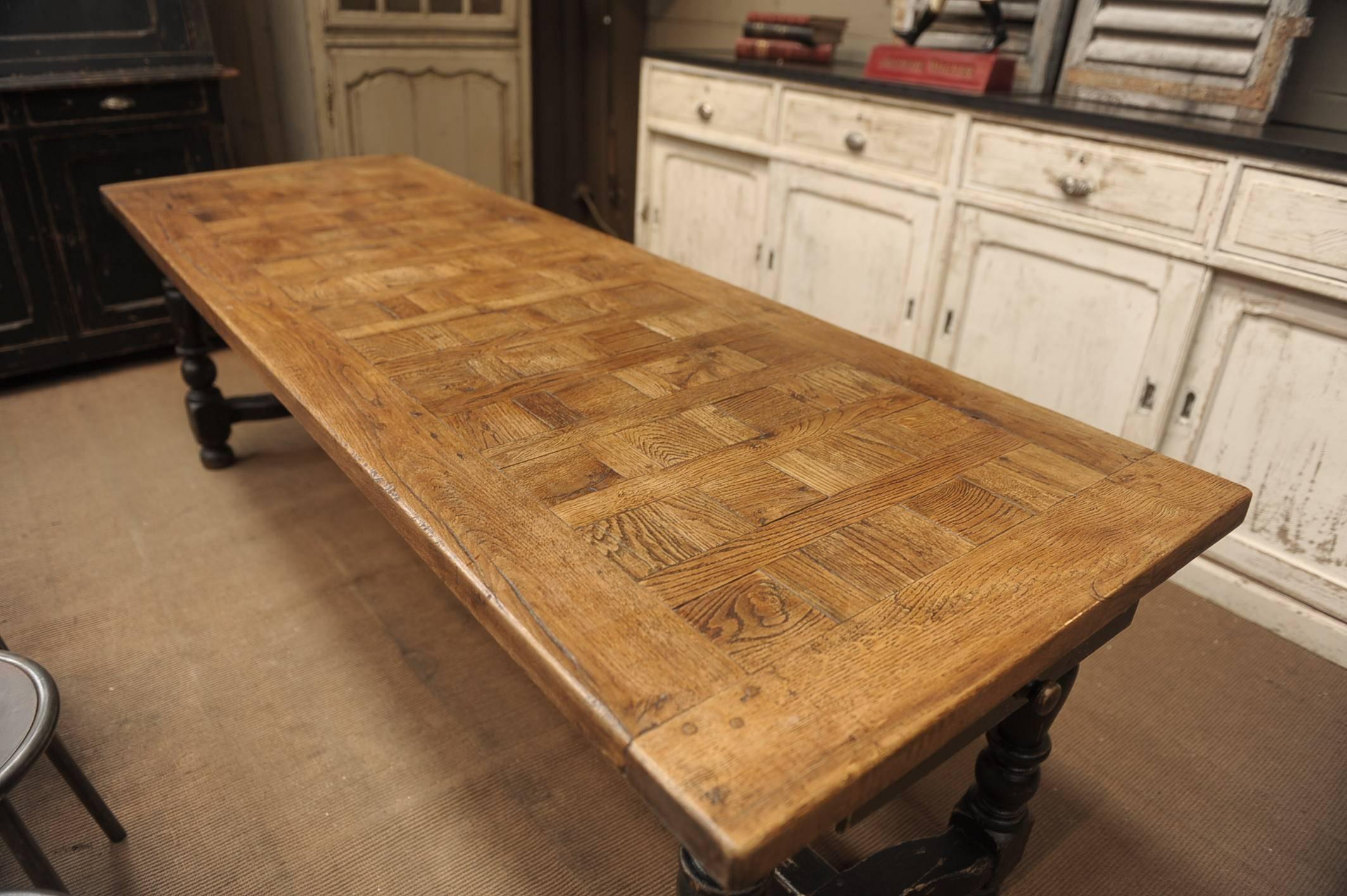 French Country Dining Solid Oak Table, 1940s 1