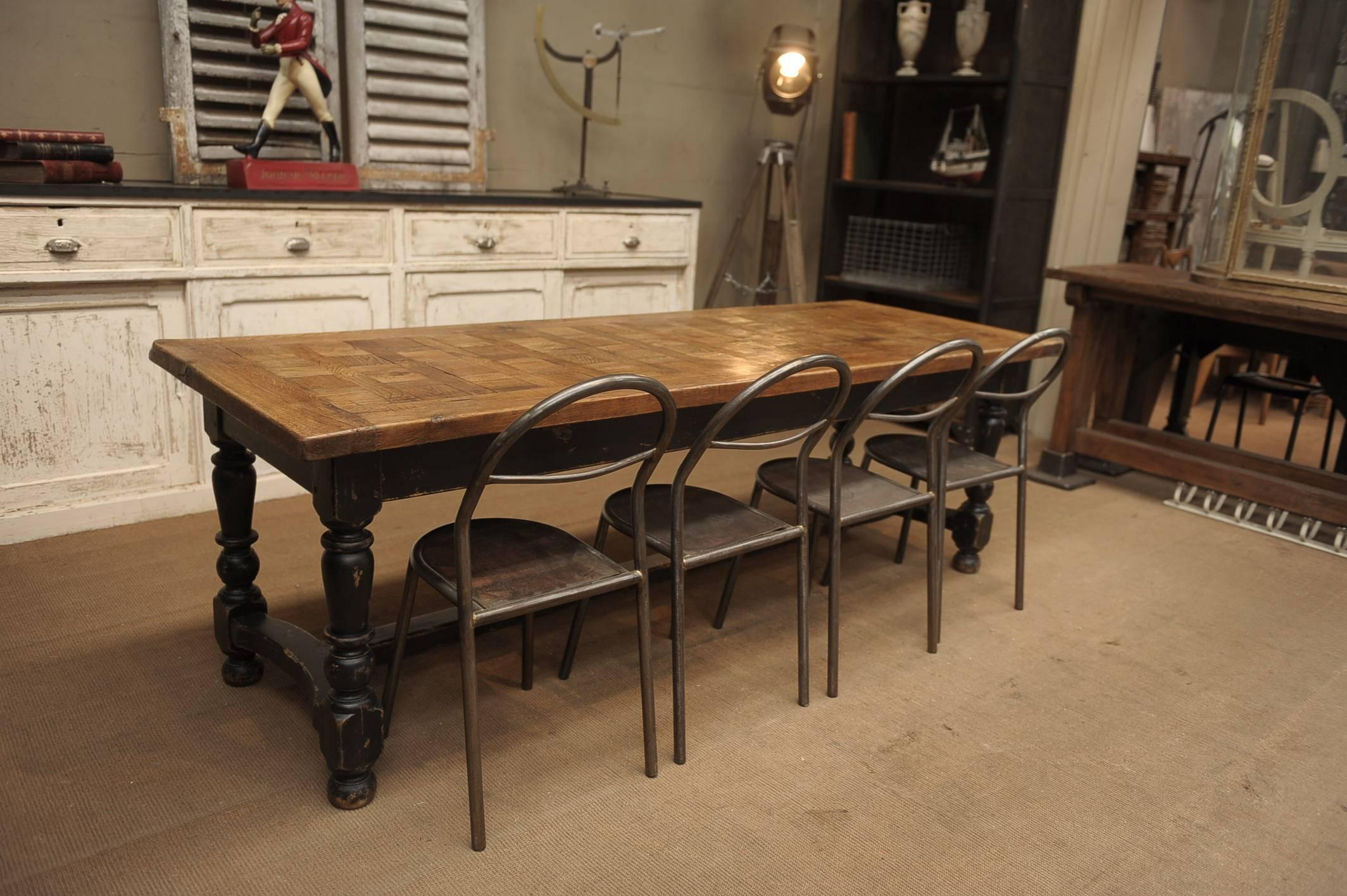 French Country Dining Solid Oak Table, 1940s 2