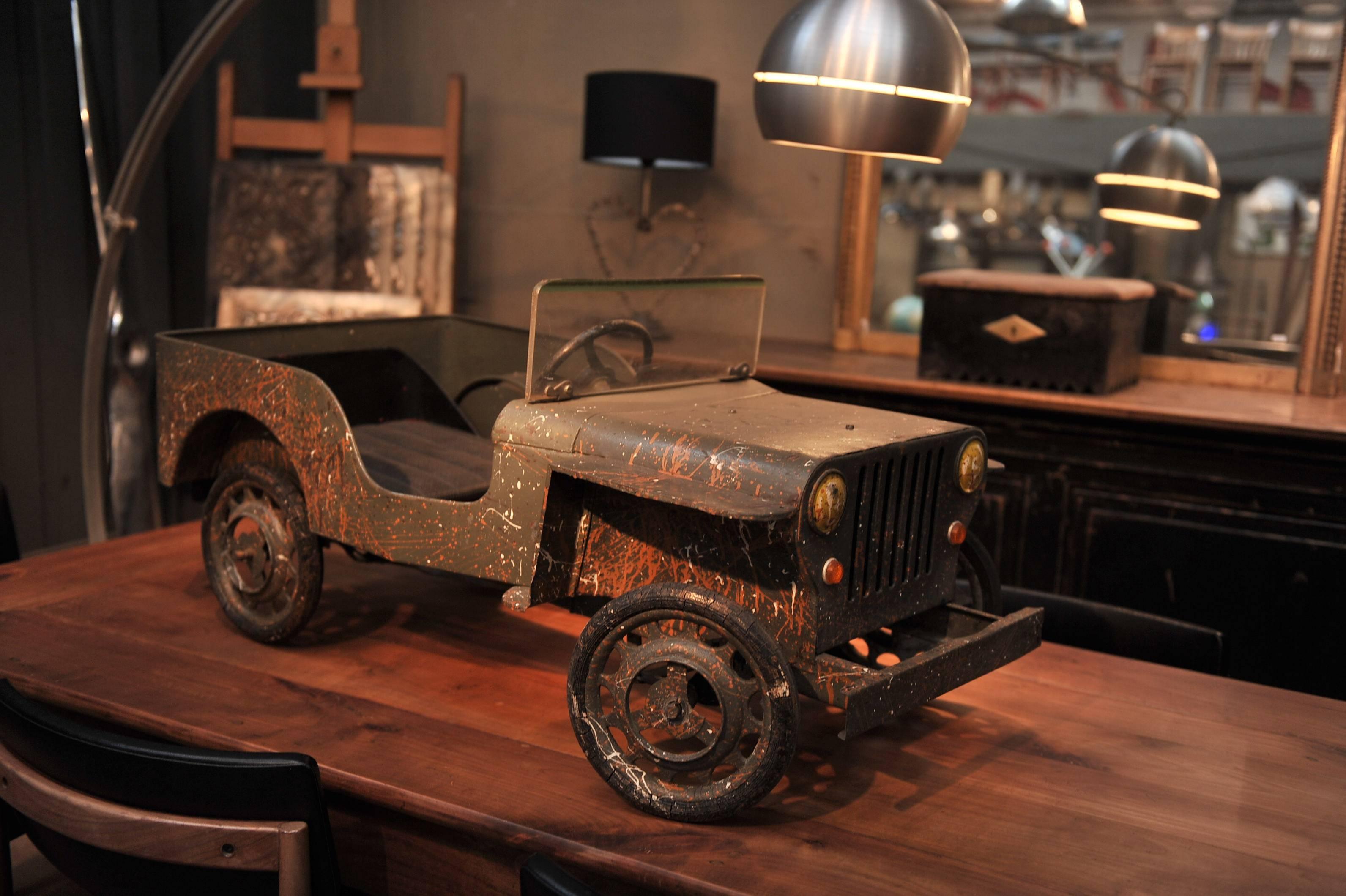 Mid-17th Century Jeep Iron Pedal Car, Manufactured in France, circa 1950