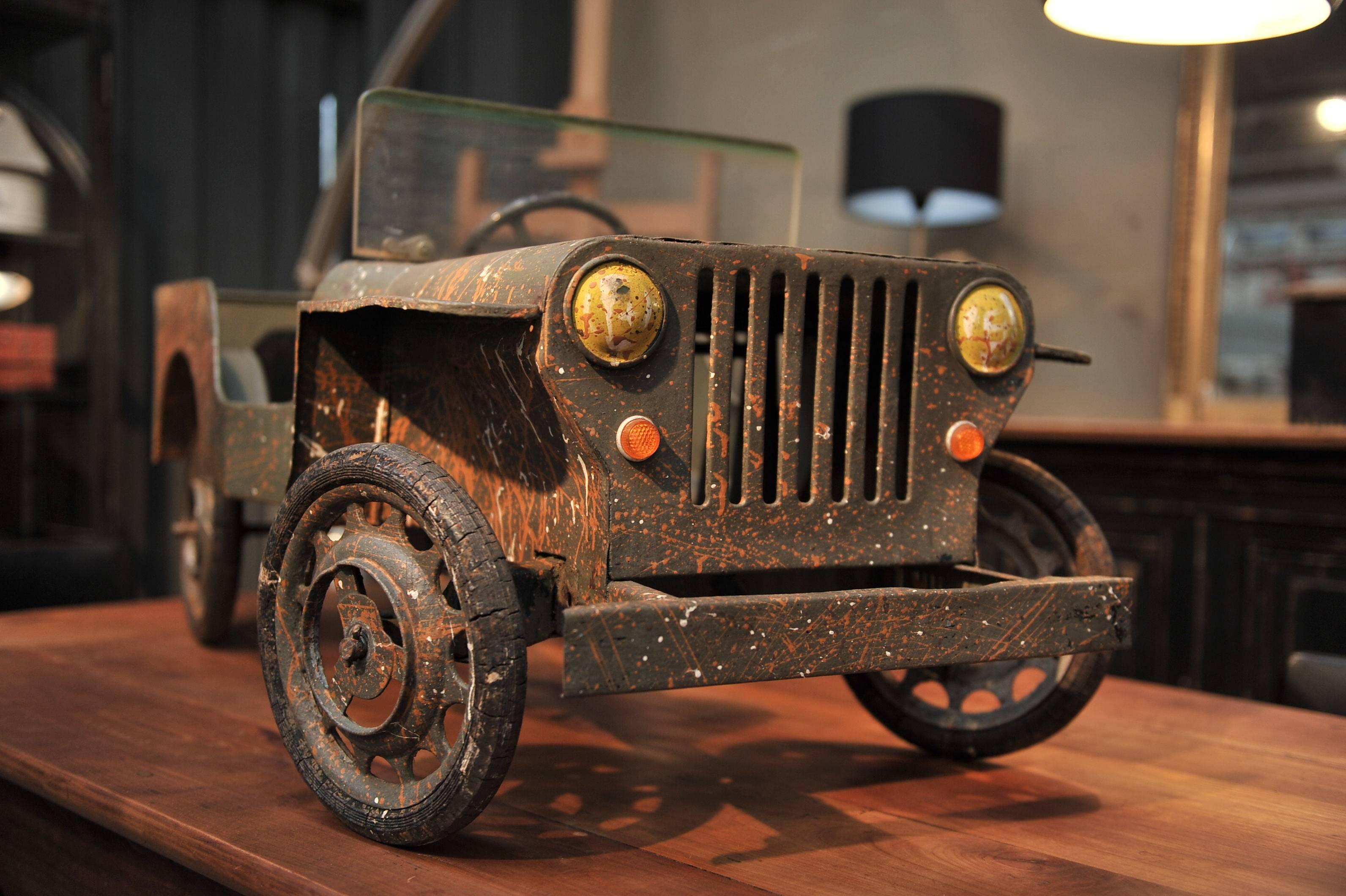 French Jeep Iron Pedal Car, Manufactured in France, circa 1950