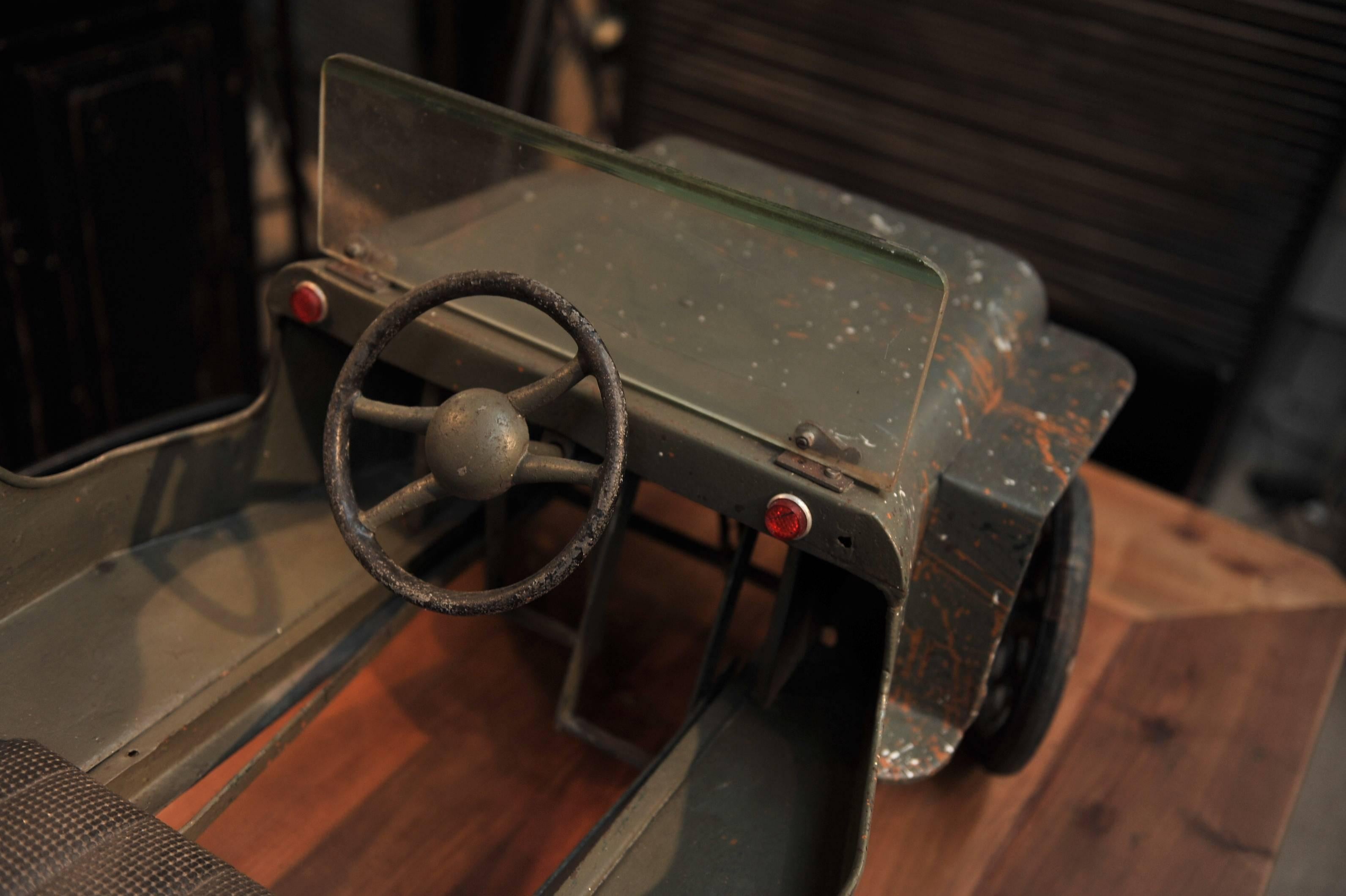 Mid-Century Modern Jeep Iron Pedal Car, Manufactured in France, circa 1950