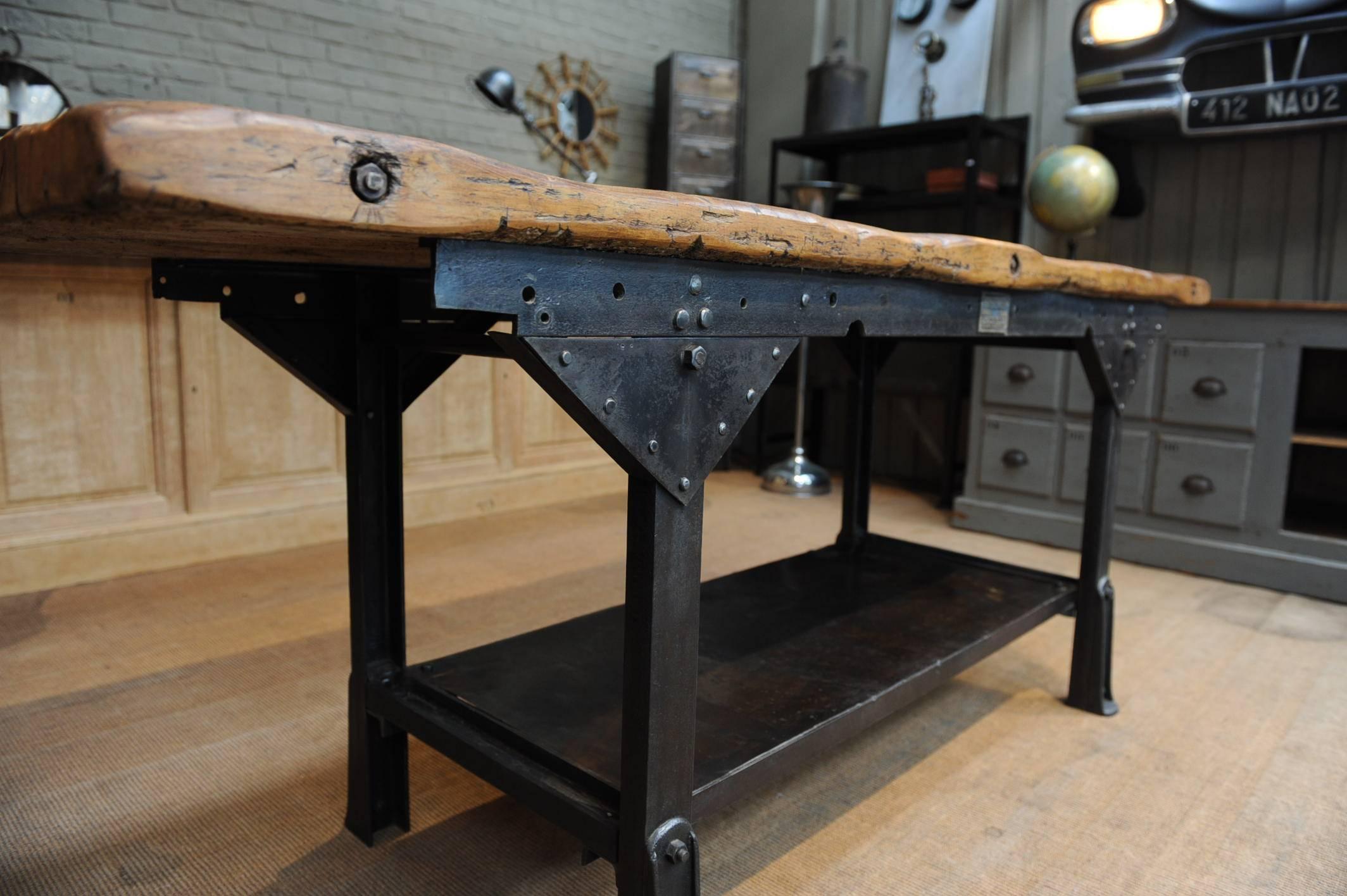 Industrial French Factory Iron and Wood Console Table, circa 1920 4