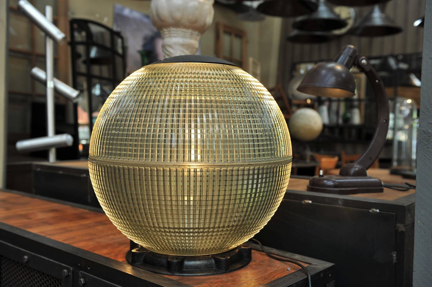 Large Glass Holophane Globe Street Light in Desk or Table Light at 1stdibs