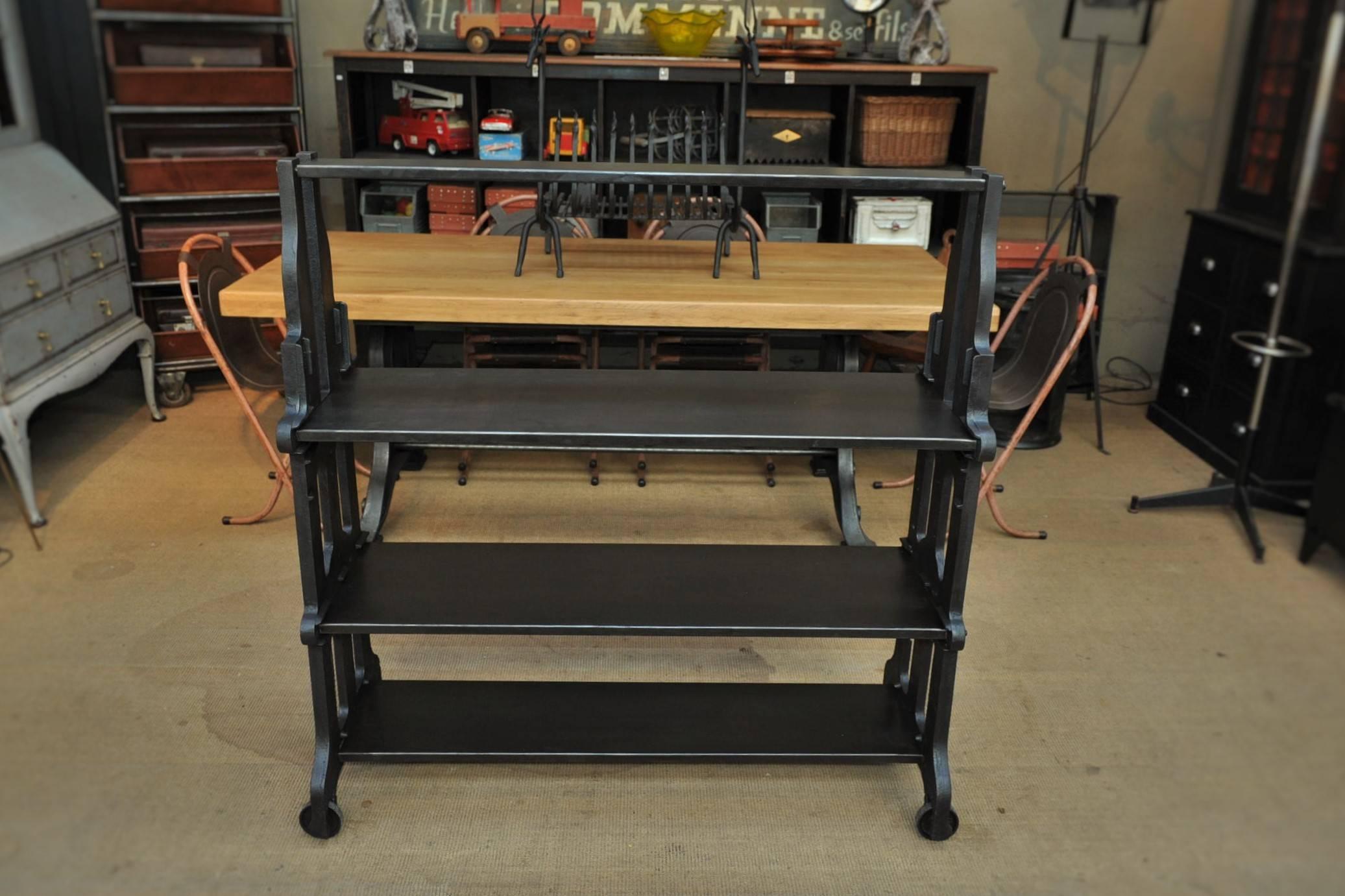 Industrial Cast Iron French Factory Shelf on Wheels, circa 1900 4