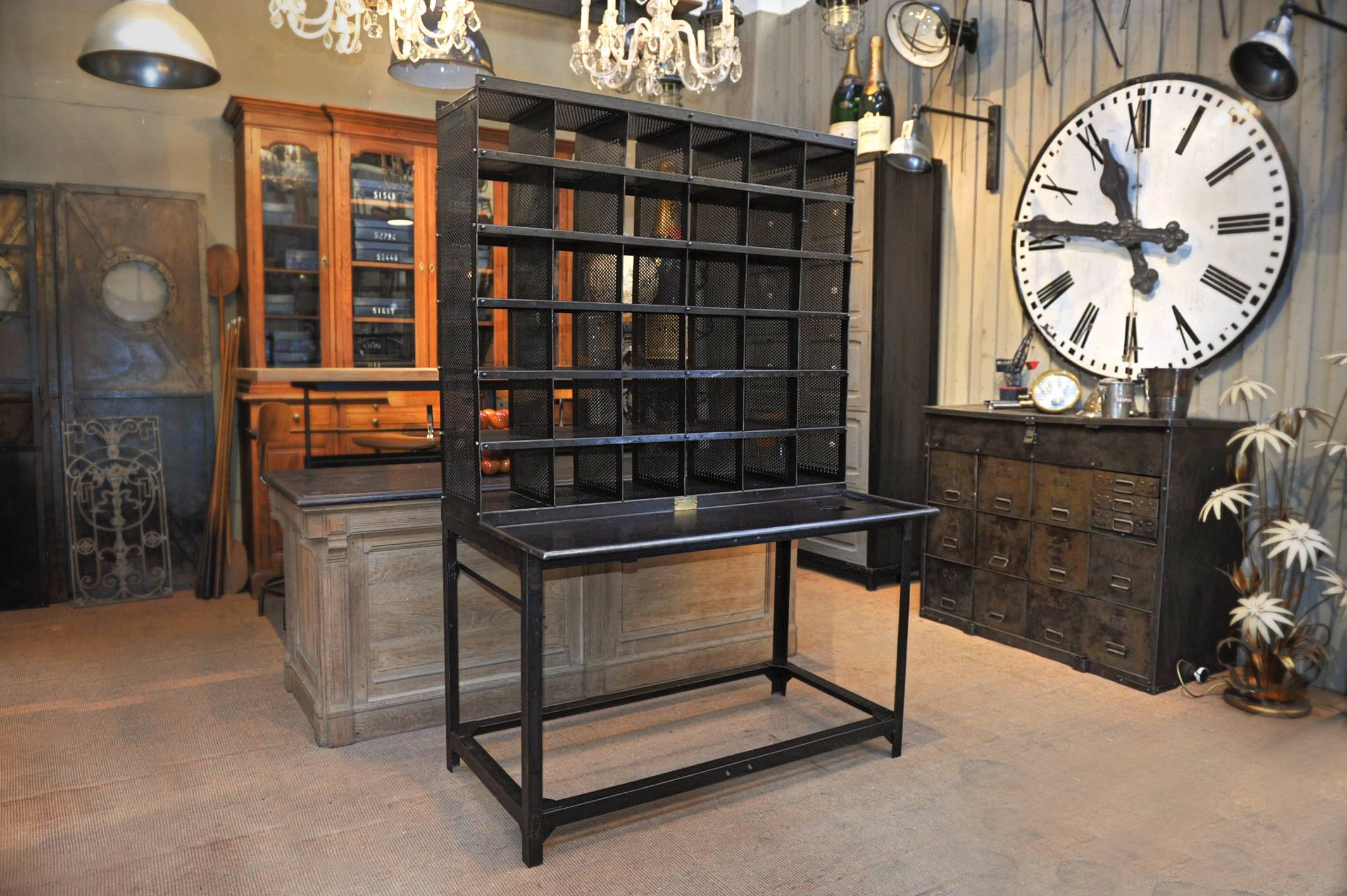 Early 20th Century French Post Office Iron Poste Desk by Bauche, 1920s