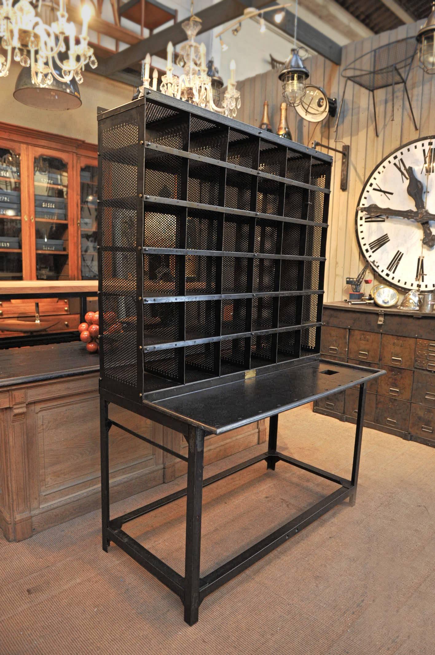 French Post Office Iron Poste Desk by Bauche, 1920s 3