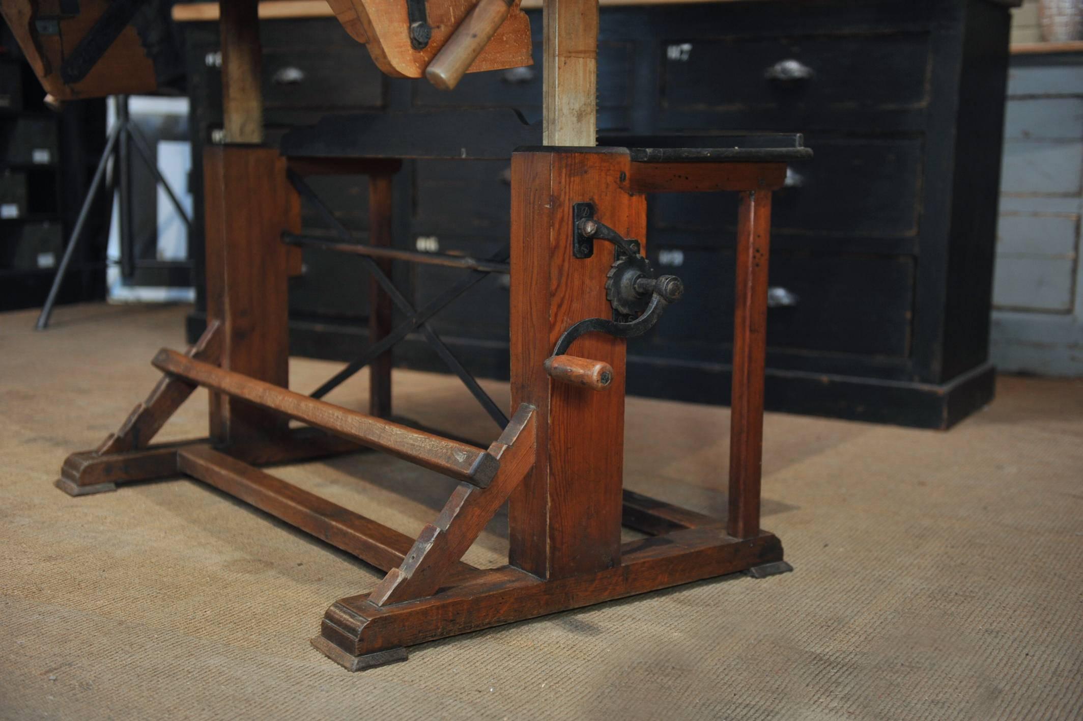 European French Adjustable Architect's Drafting Desk Table, 1920s