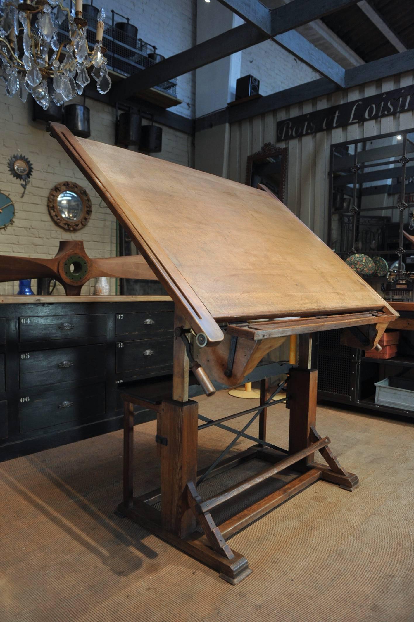 Early 20th Century French Adjustable Architect's Drafting Desk Table, 1920s