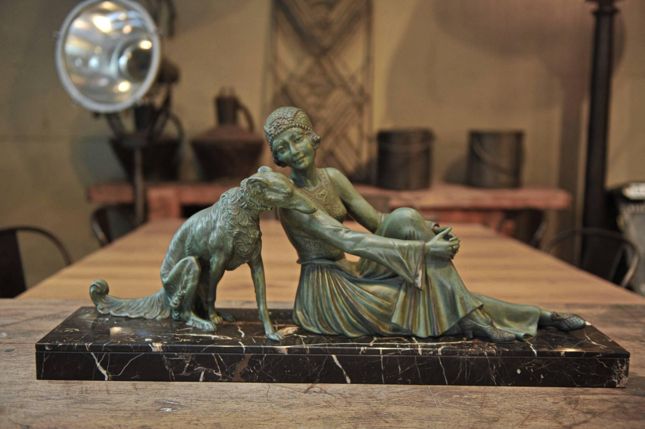 Art Deco Régule Sculpture Large Statue on Marble Base, circa 1930 4