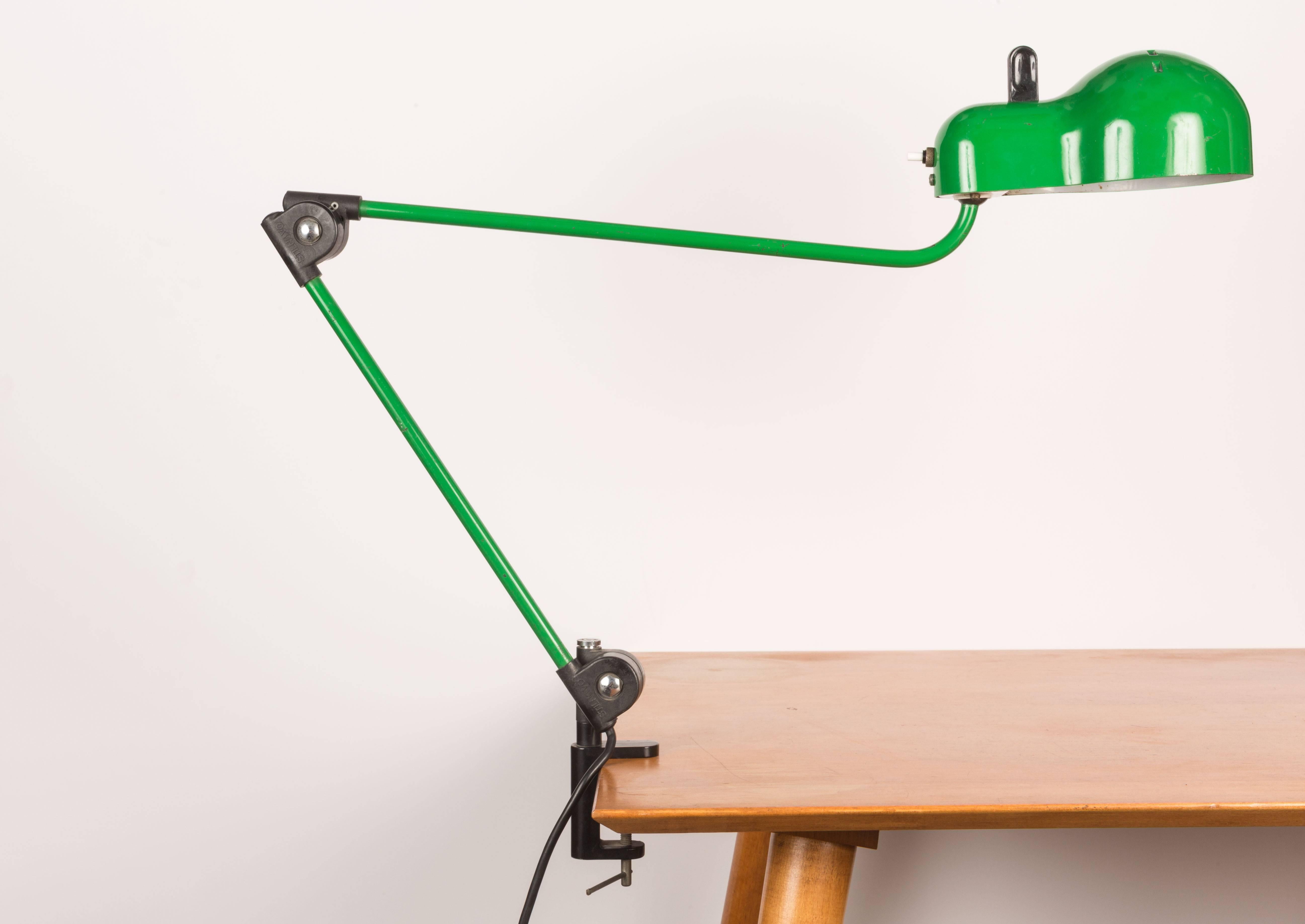 Joe Colombo 'Topo' Task Light for Stilnovo c. 1970s. Executed in green enameled metal and plastic with chrome and black plastic details. Manufacturer's stamp: "Stilnovo"

Extends to 42" max. height. Height as pictured is 20.5"