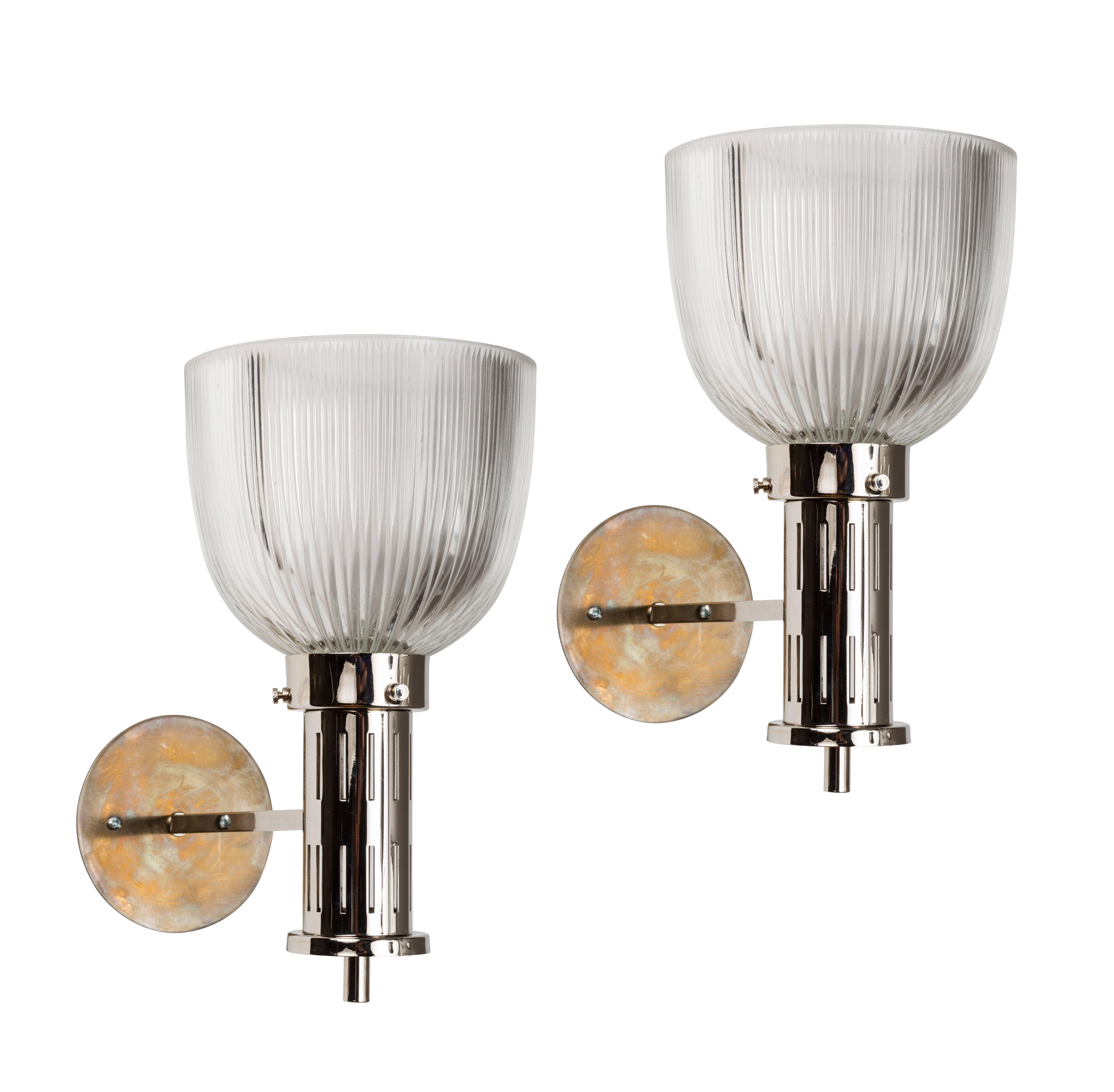 1960s Sergio Mazza Glass and Nickel Sconces for Artemide