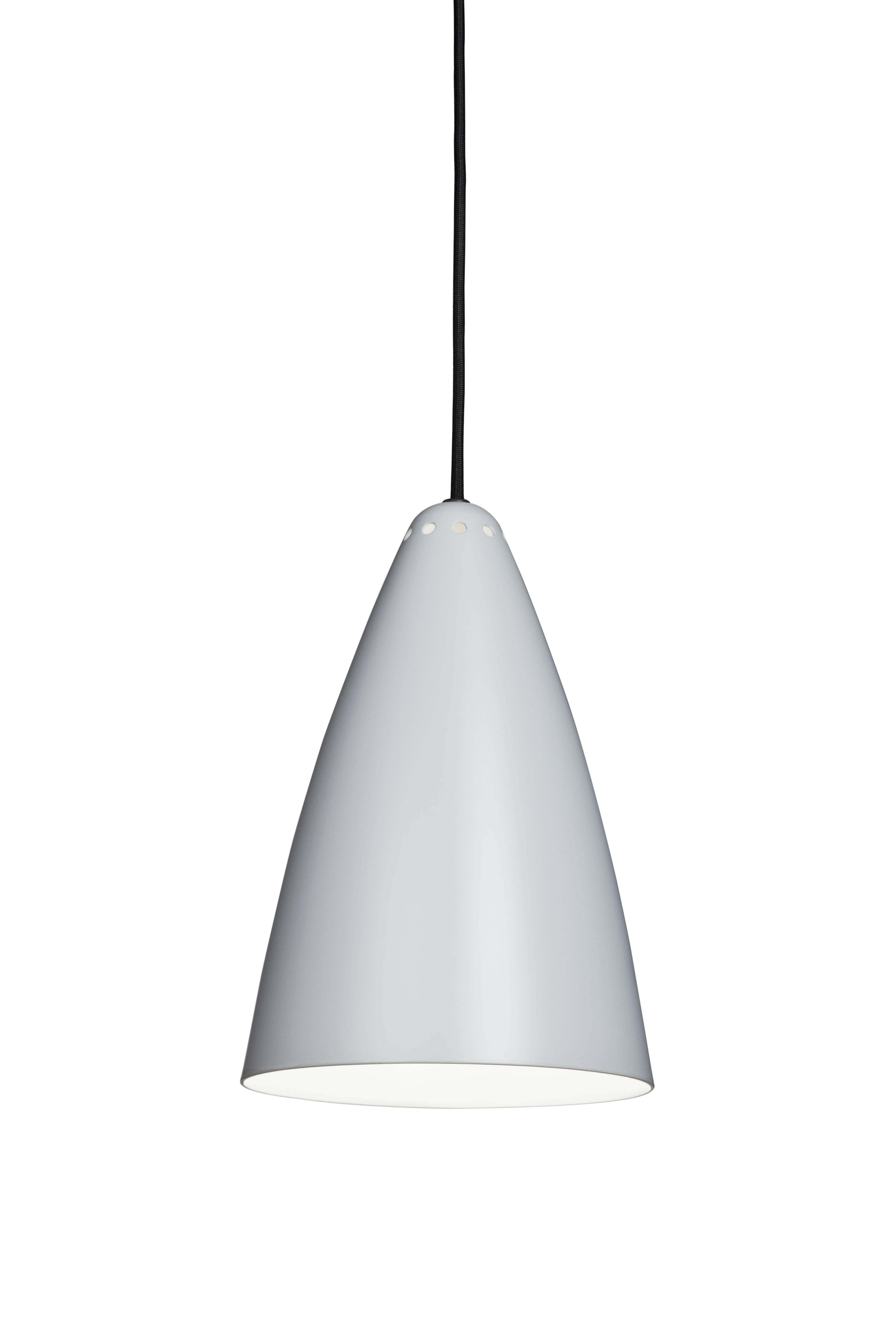 Lisa Johansson-Pape '1959' White Pendant for Innolux Oy. Originally designed in 1959, these authorized re-editions are true to the original charming simplicity of Pape's iconic Finnish design. The white interior of each metallic shade efficiently