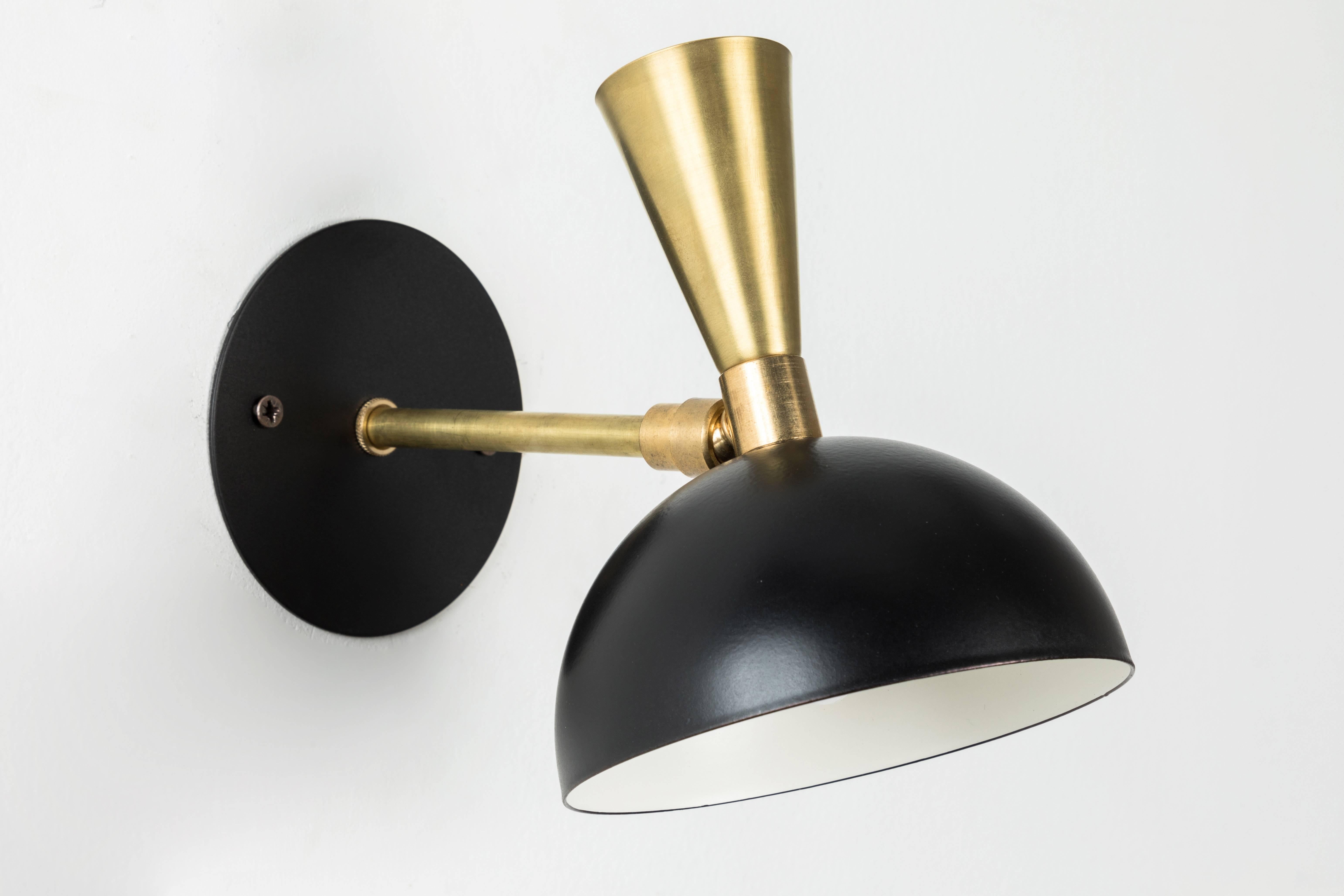 Mid-Century Modern Pair of 'Lola' Brass and Metal Adjustable Sconces For Sale