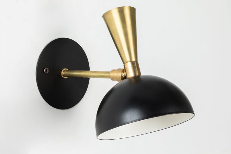 Mid-Century Modern Pair of 'Lola' Brass and Metal Adjustable Sconces For Sale