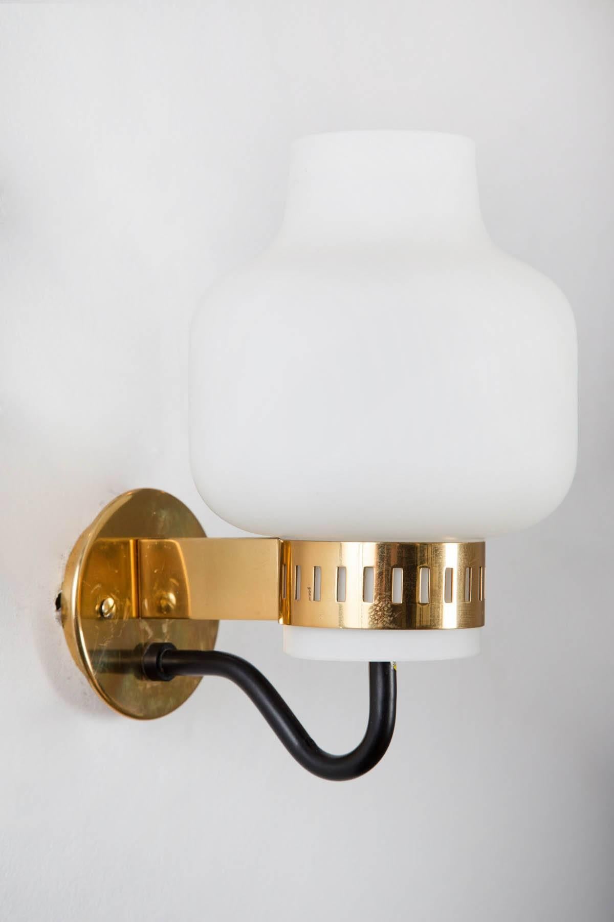Painted Pair of Stilnovo '2030' Brass and Glass Sconces, circa 1965