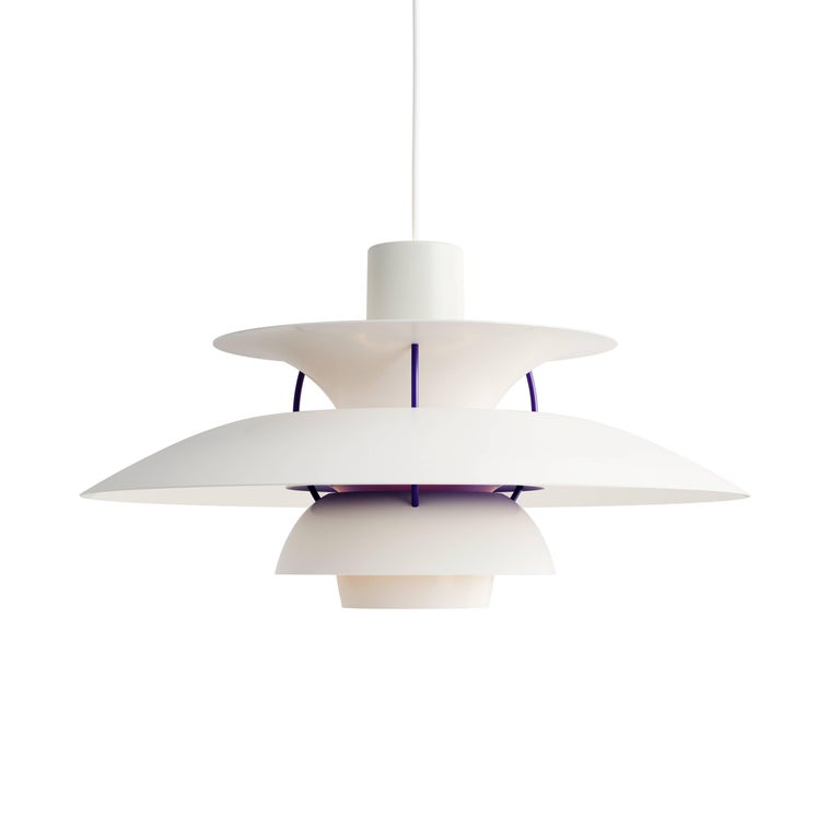 Poul Henningsen PH 5 Pendant for Louis Poulsen in Modern White In Excellent Condition For Sale In Glendale, CA