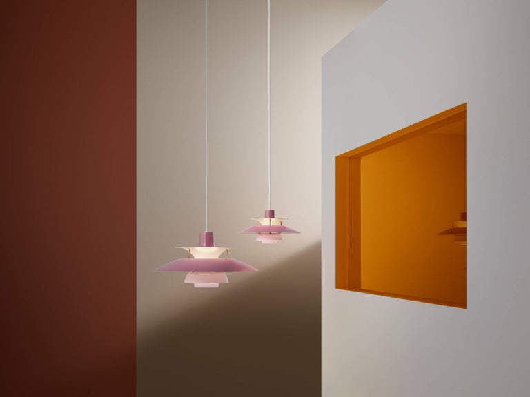 Poul Henningsen PH 5 pendant for Louis Poulsen in rose. Poul Henningsen introduced his iconic PH 5 pendant light in 1958. Six decades later, the PH 5 remains the bestselling design in the Louis Poulsen's portfolio. The PH 5's painted metal shades