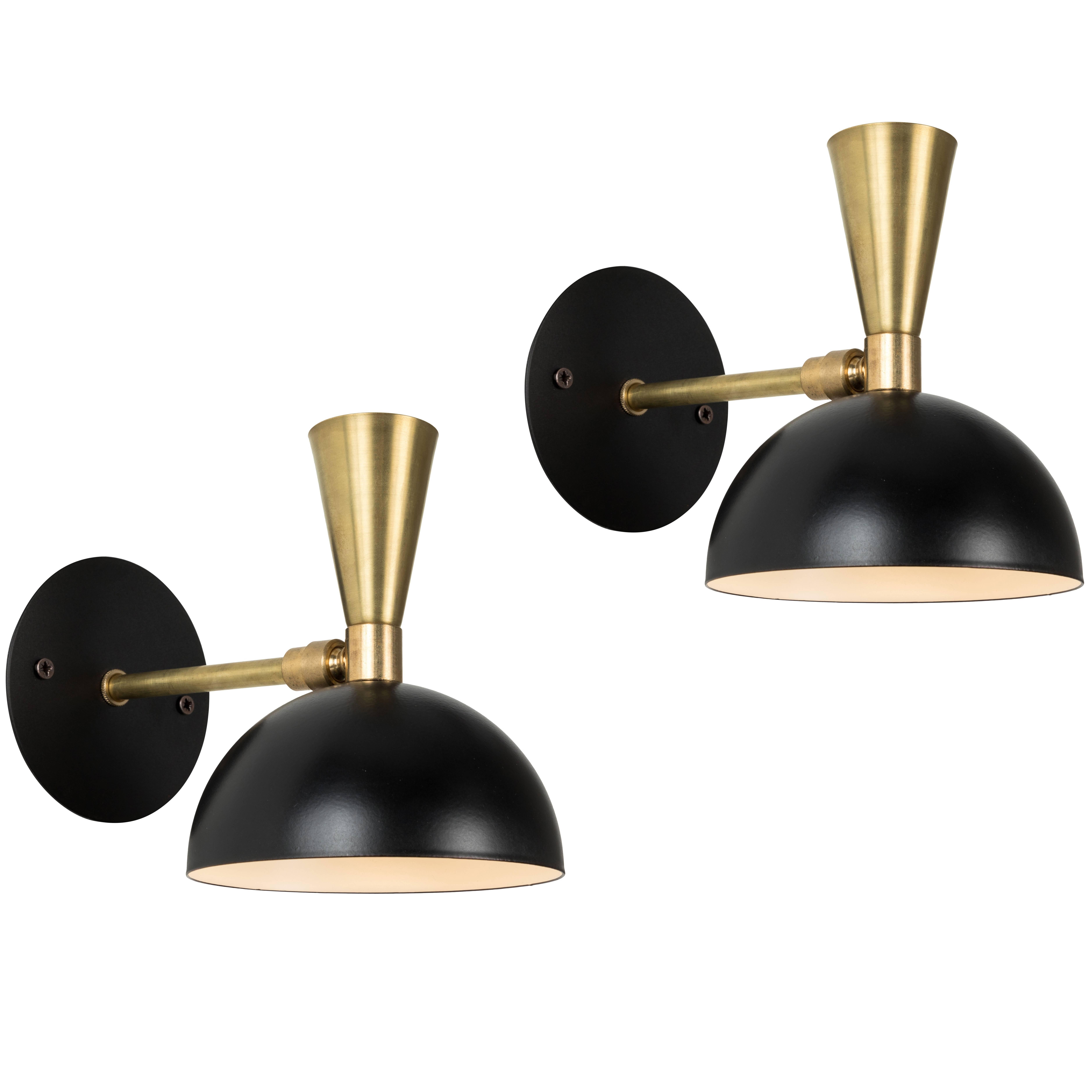 Pair of 'Lola' Brass and Metal Adjustable Sconces in Ivory  For Sale 3