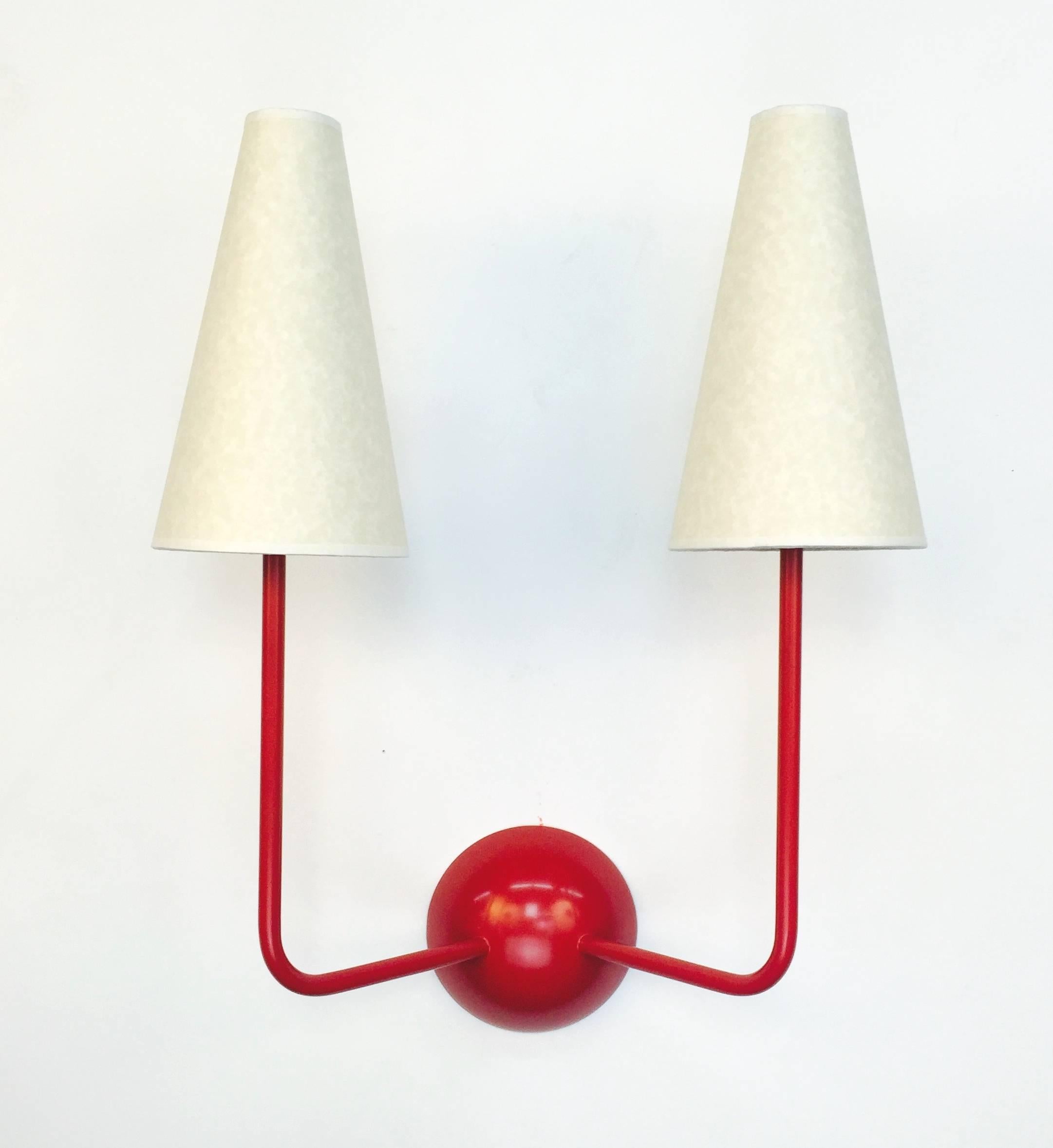 Single-Arm Red Wall Lamp in the Style of Jean Royère 1