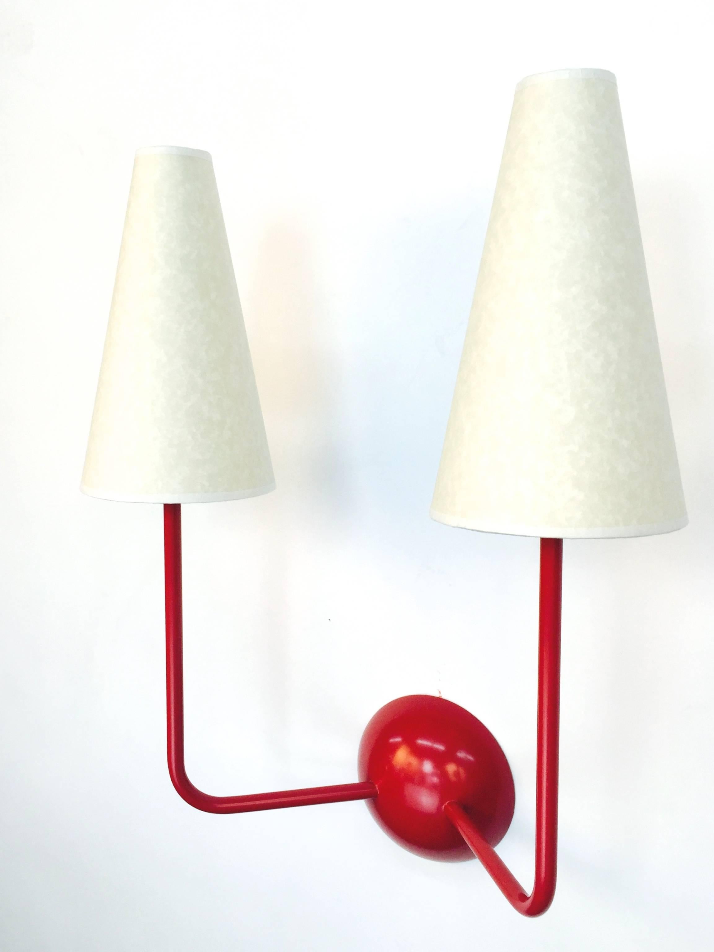 Single-Arm Red Wall Lamp in the Style of Jean Royère 2