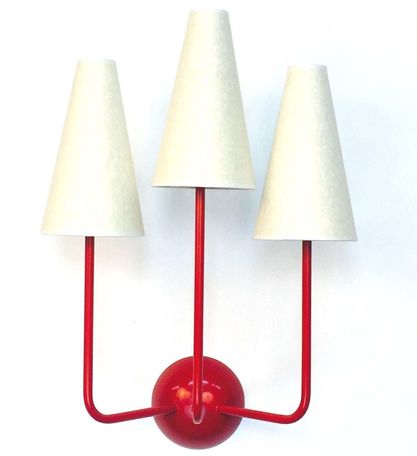 Single-Arm Red Wall Lamp in the Style of Jean Royère 5