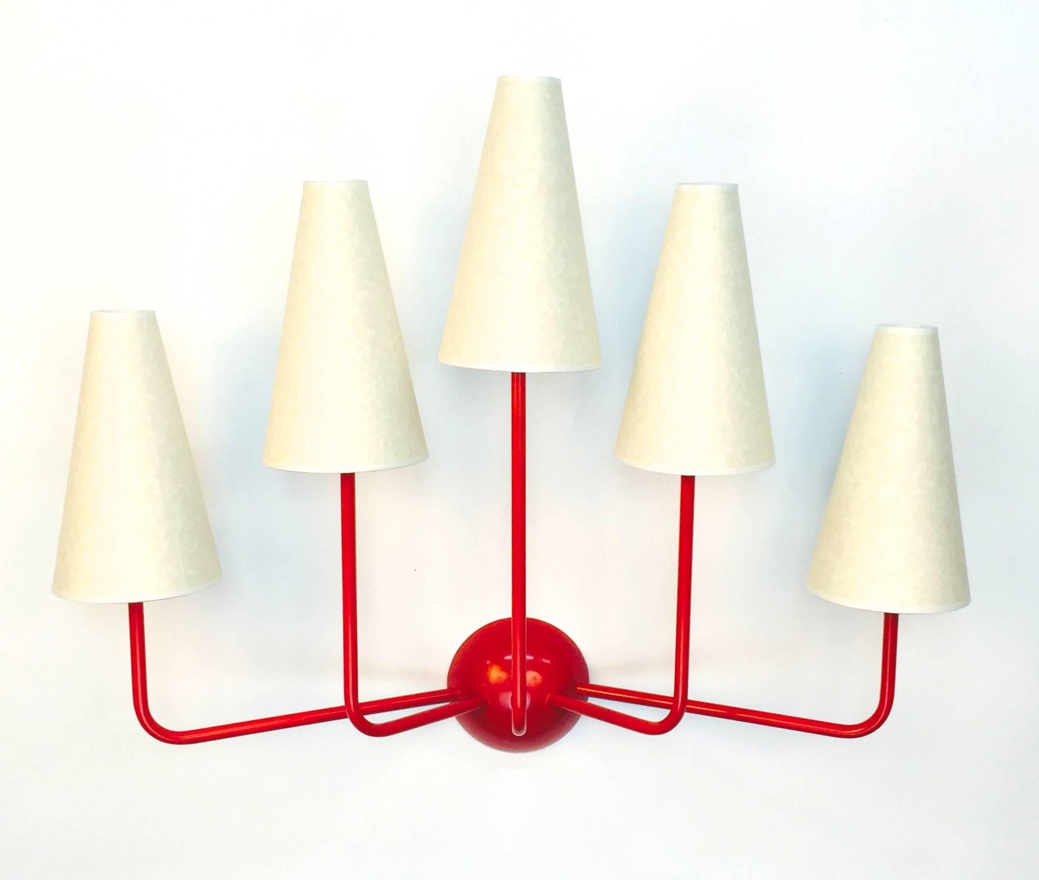 Single-Arm Red Wall Lamp in the Style of Jean Royère 6