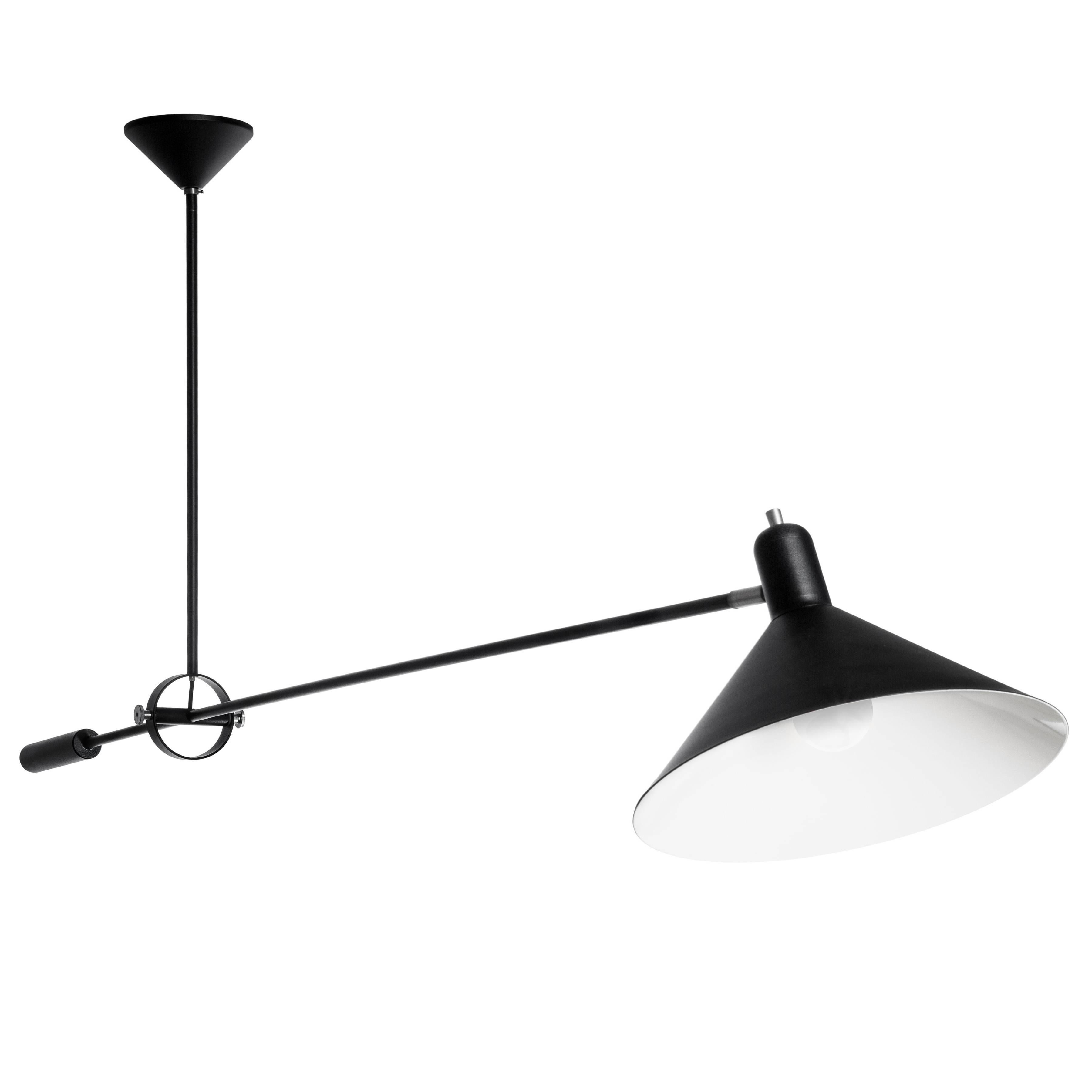 J.J.M. Hoogervorst counterbalance ceiling light in white for Anvia. Hoogervorst's signature light is also one of the most iconic Dutch designs of the midcentury era. Fully adjustable, the aluminum and steel arm can be raised up or down and rotated