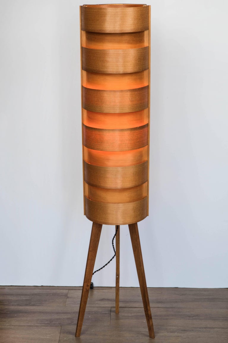 Scandinavian Modern 1960s Hans-Agne Jakobsson Wood Tripod Floor Lamp for AB Ellysett For Sale