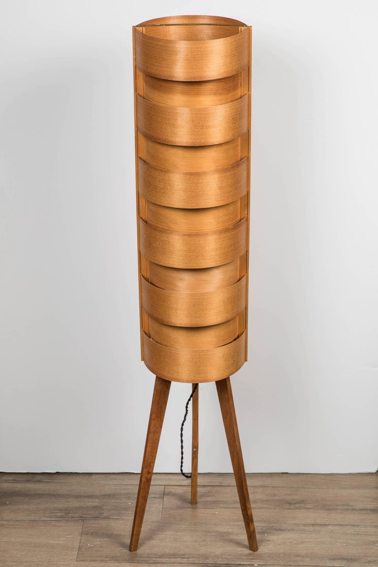 Swedish 1960s Hans-Agne Jakobsson Wood Tripod Floor Lamp for AB Ellysett For Sale