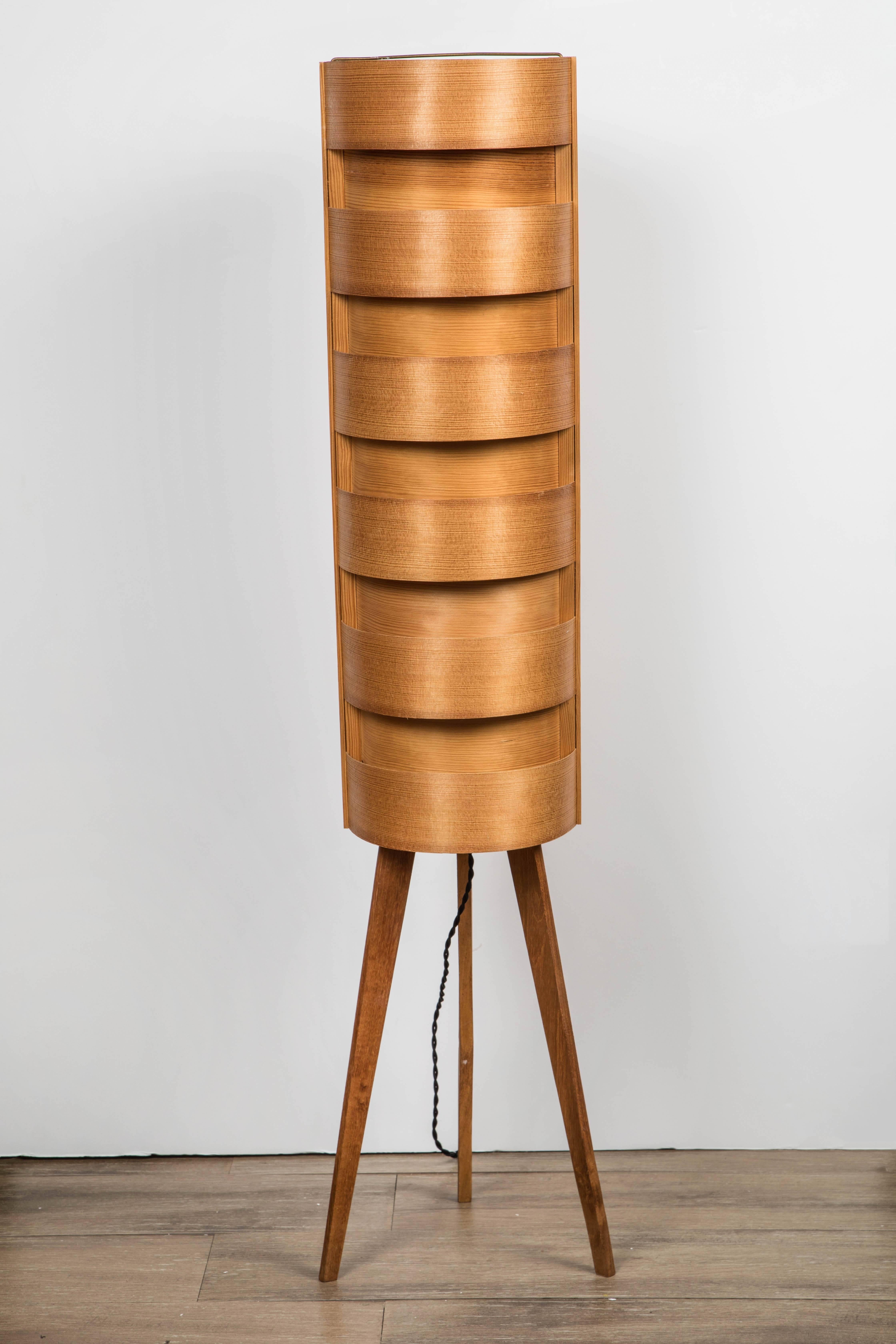 Swedish 1960s Hans-Agne Jakobsson Wood Tripod Floor Lamp for AB Ellysett For Sale