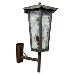1950s Large Scandinavian Outdoor Wall Light in Patinated Copper and Glass