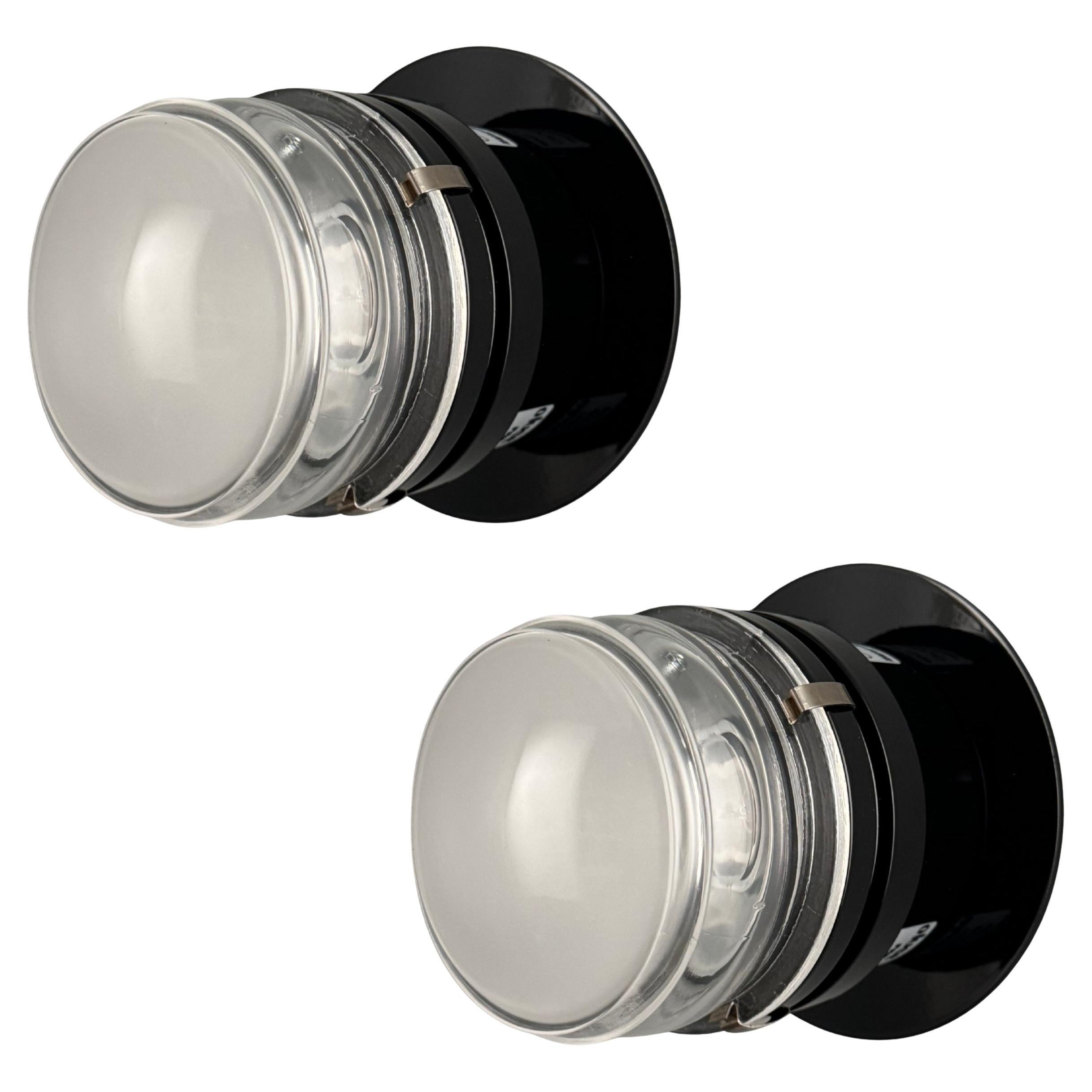 Pair of Joe Colombo 'Fresnel' Outdoor Wall Lamps in Black for Oluce