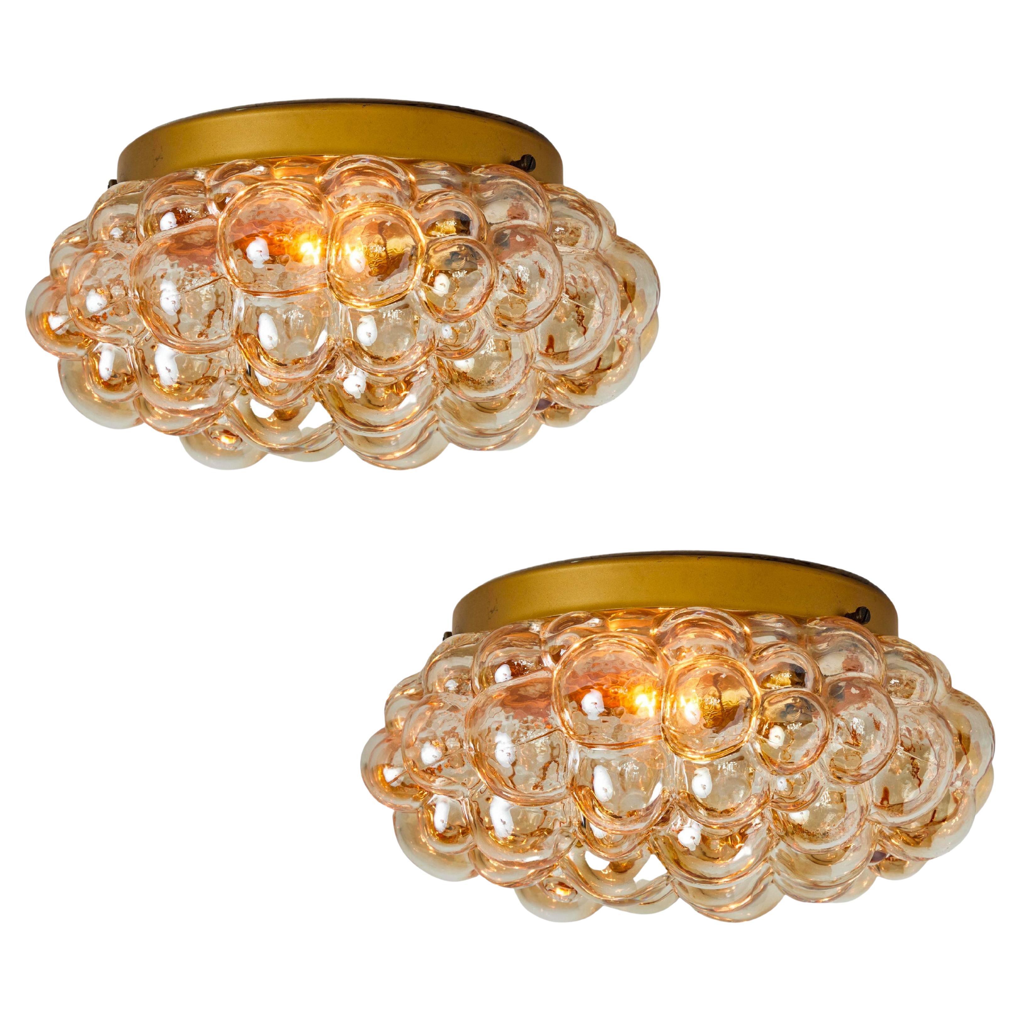 1960s Helena Tynell Model #A664 Amber Bubble Glass Flush Mount for Limburg