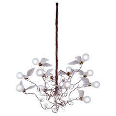 'Birdie' Pendant Lamp in Red and Goose Feather Wings for Ingo Maurer