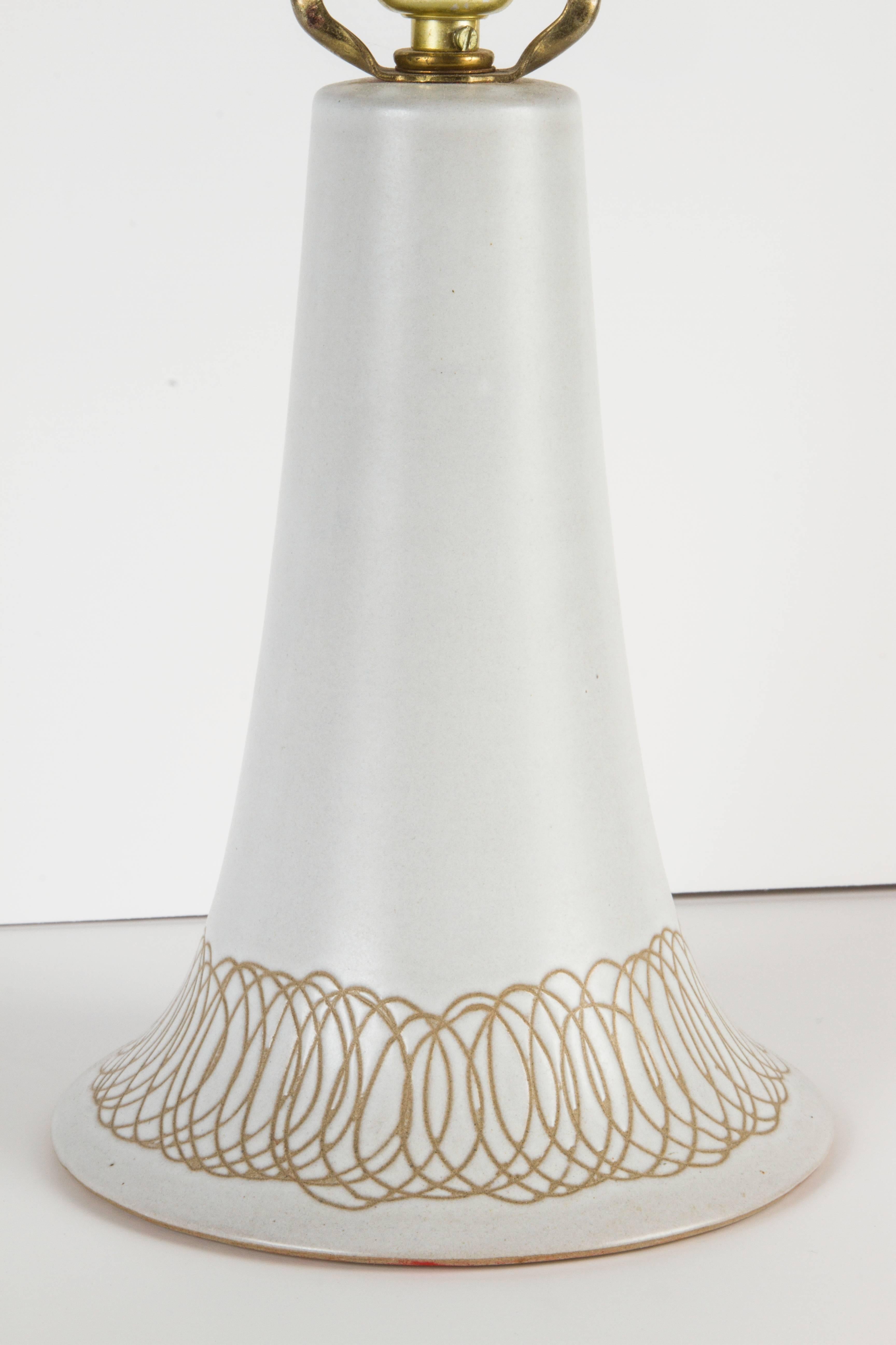 American Pair of Martz Sgraffito Table Lamps