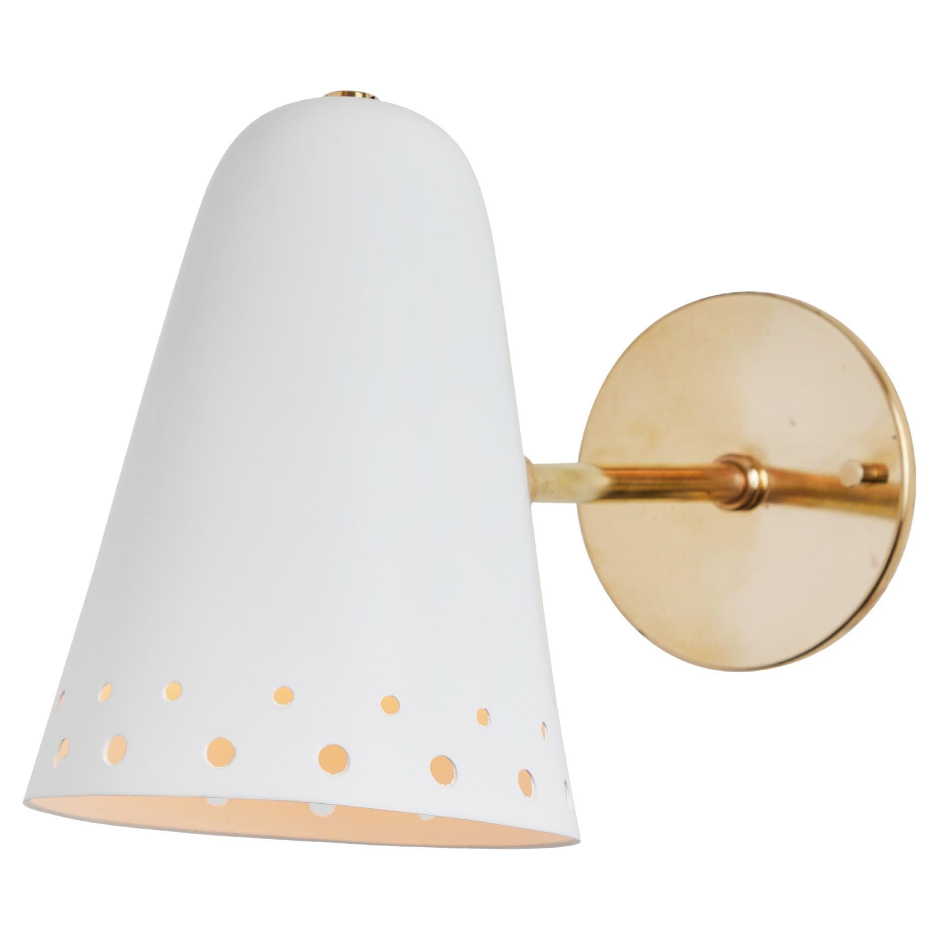 Rare 1950s Robert Mathieu Perforated White Metal and Brass Wall Sconce For Sale