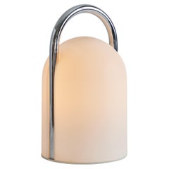 Lampada da tavolo in cromo e vetro opalino 'Tender' di Romolo Lanciani del 1980 per Tronconi