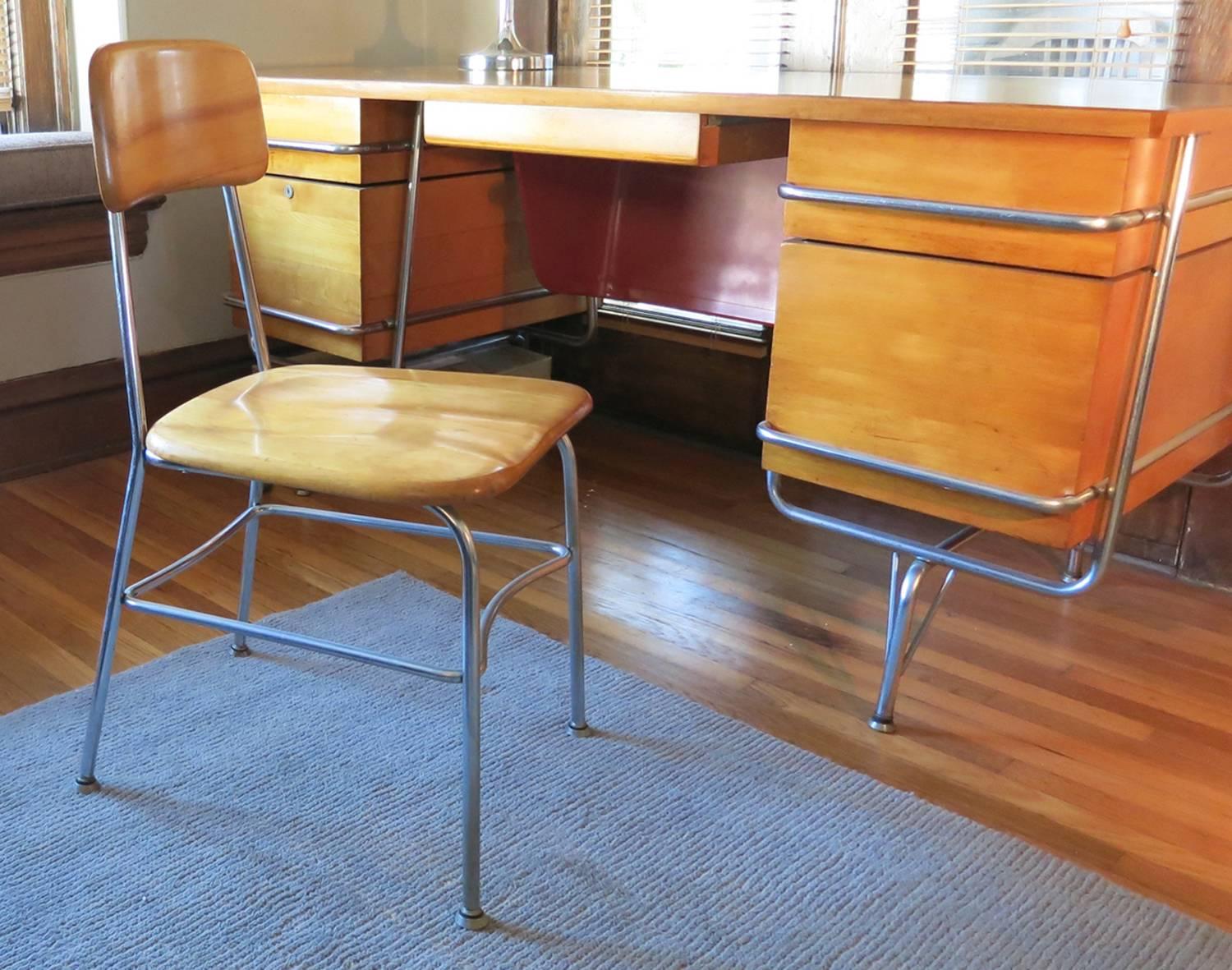 20th Century Heywood-Wakefield Desk + Chair In The Manner Of KEM Weber